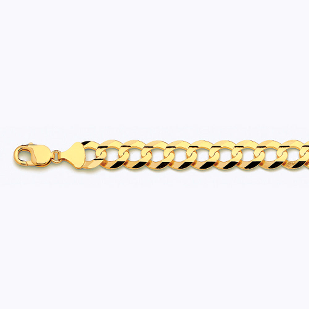 14K 13MM YELLOW GOLD SOLID CURB 7.5" CHAIN BRACELET (AVAILABLE IN LENGTHS 7" - 30")
