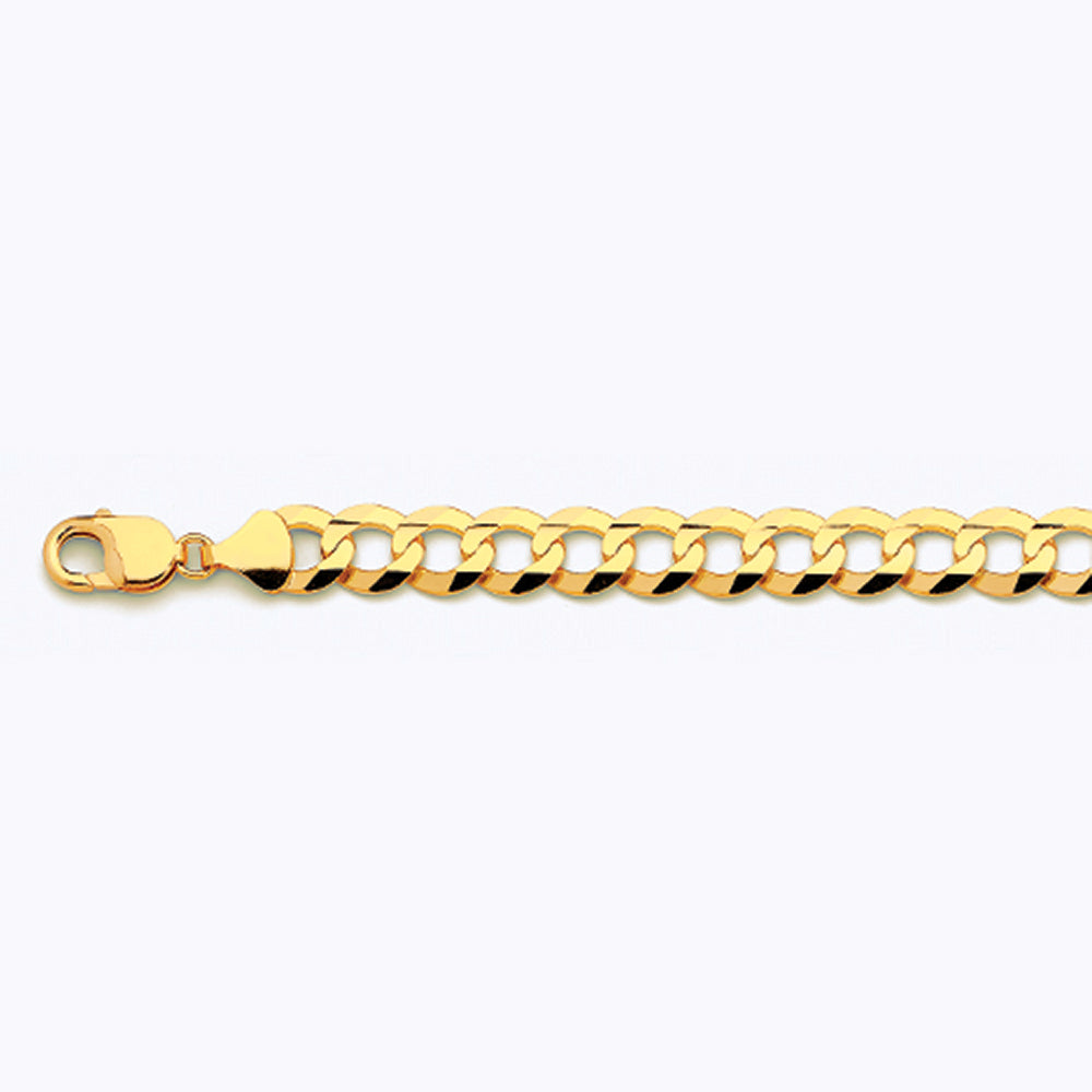 14K 11MM YELLOW GOLD SOLID CURB 9" CHAIN BRACELET (AVAILABLE IN LENGTHS 7" - 30")