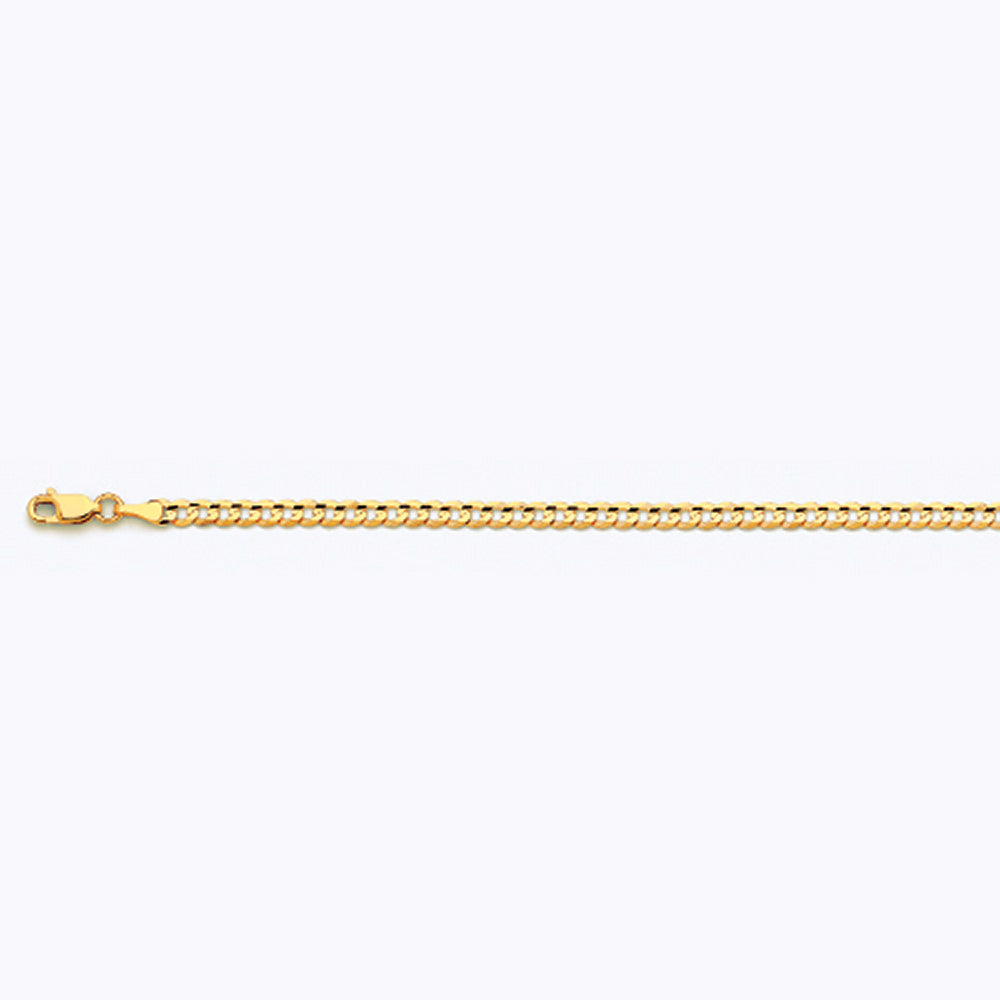 14K 3.5MM YELLOW GOLD SOLID CURB 30" CHAIN NECKLACE (AVAILABLE IN LENGTHS 7" - 30")