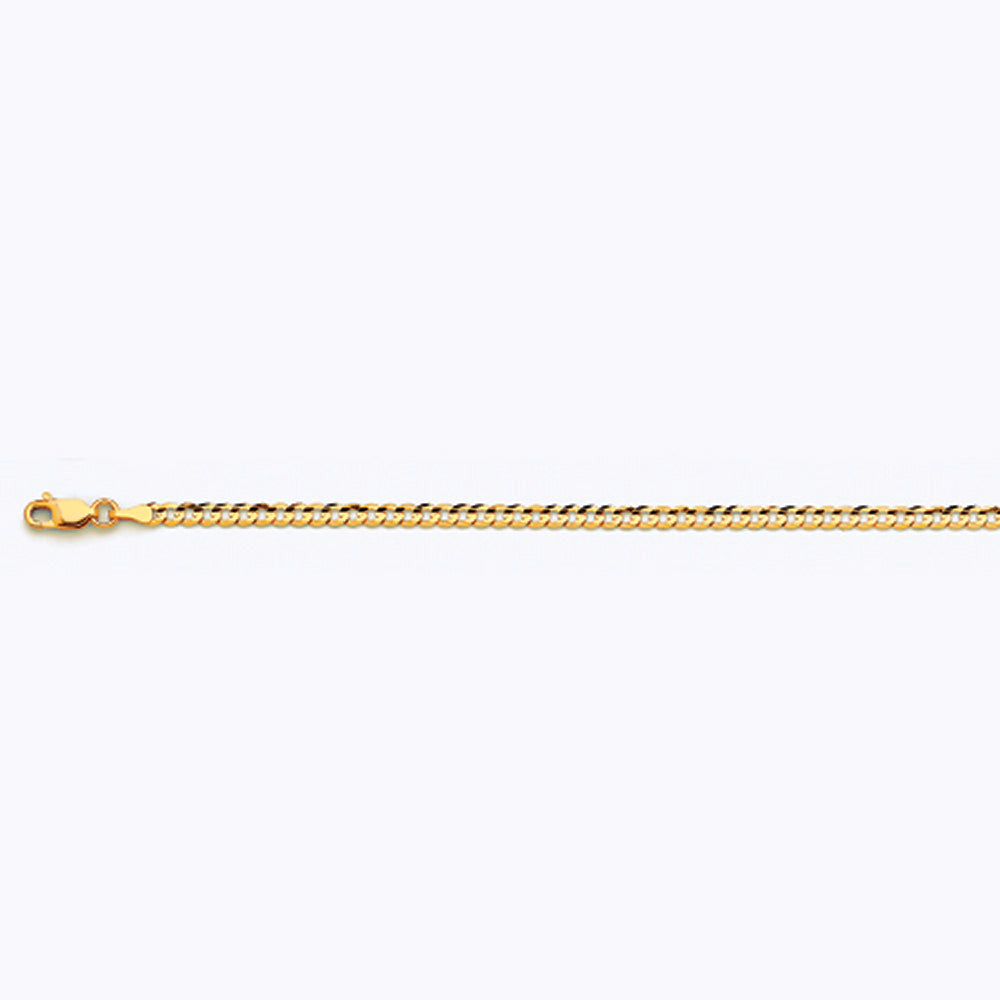 10K 3MM YELLOW GOLD SOLID CURB 9" CHAIN BRACELET (AVAILABLE IN LENGTHS 7" - 30")