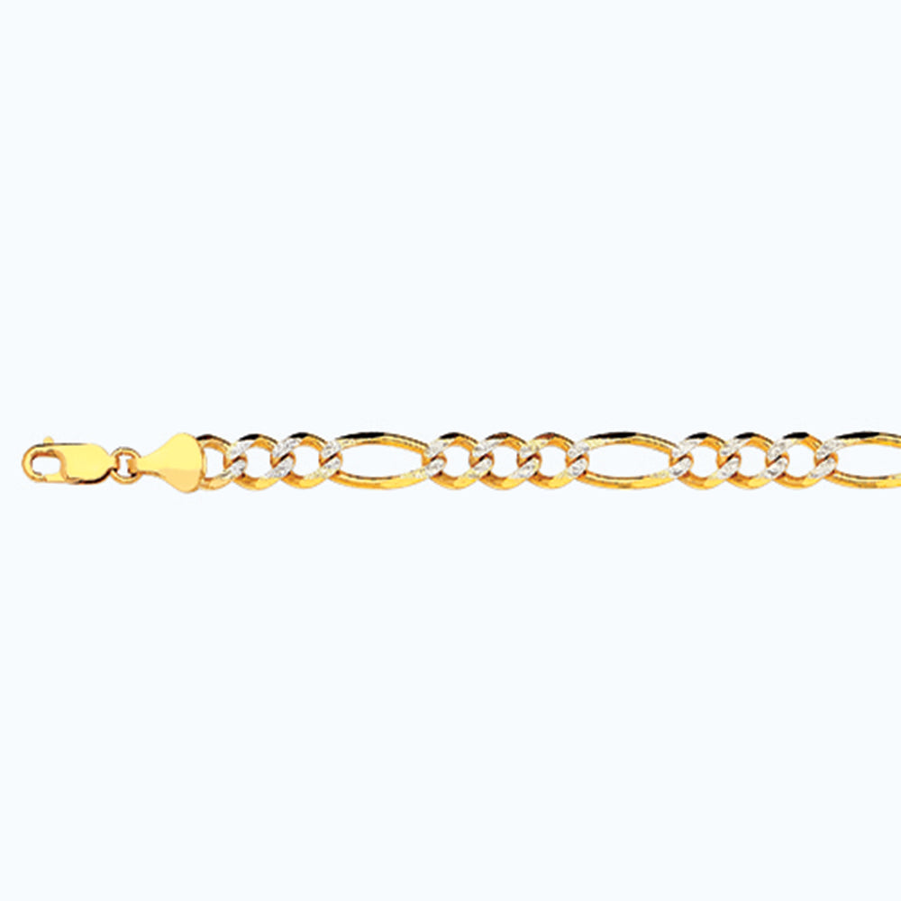 10K 8MM YELLOW GOLD SOLID PAVE FIGARO 30" CHAIN NECKLACE (AVAILABLE IN LENGTHS 7" - 30")