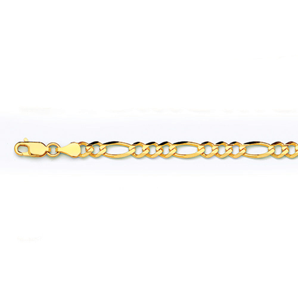 14K 4.5MM YELLOW GOLD SOLID FIGARO 16" CHAIN NECKLACE (AVAILABLE IN LENGTHS 7" - 30")