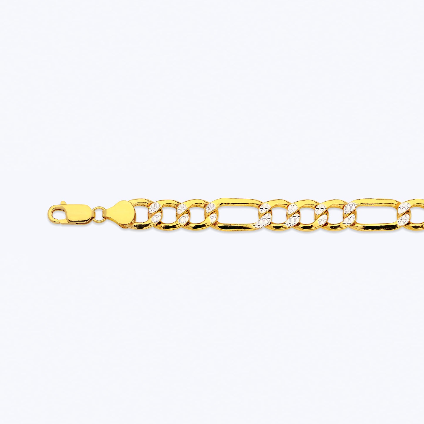 10K 10.5MM YELLOW GOLD HOLLOW PAVE FIGARO 7.5" CHAIN BRACELET (AVAILABLE IN LENGTHS 7" - 30")