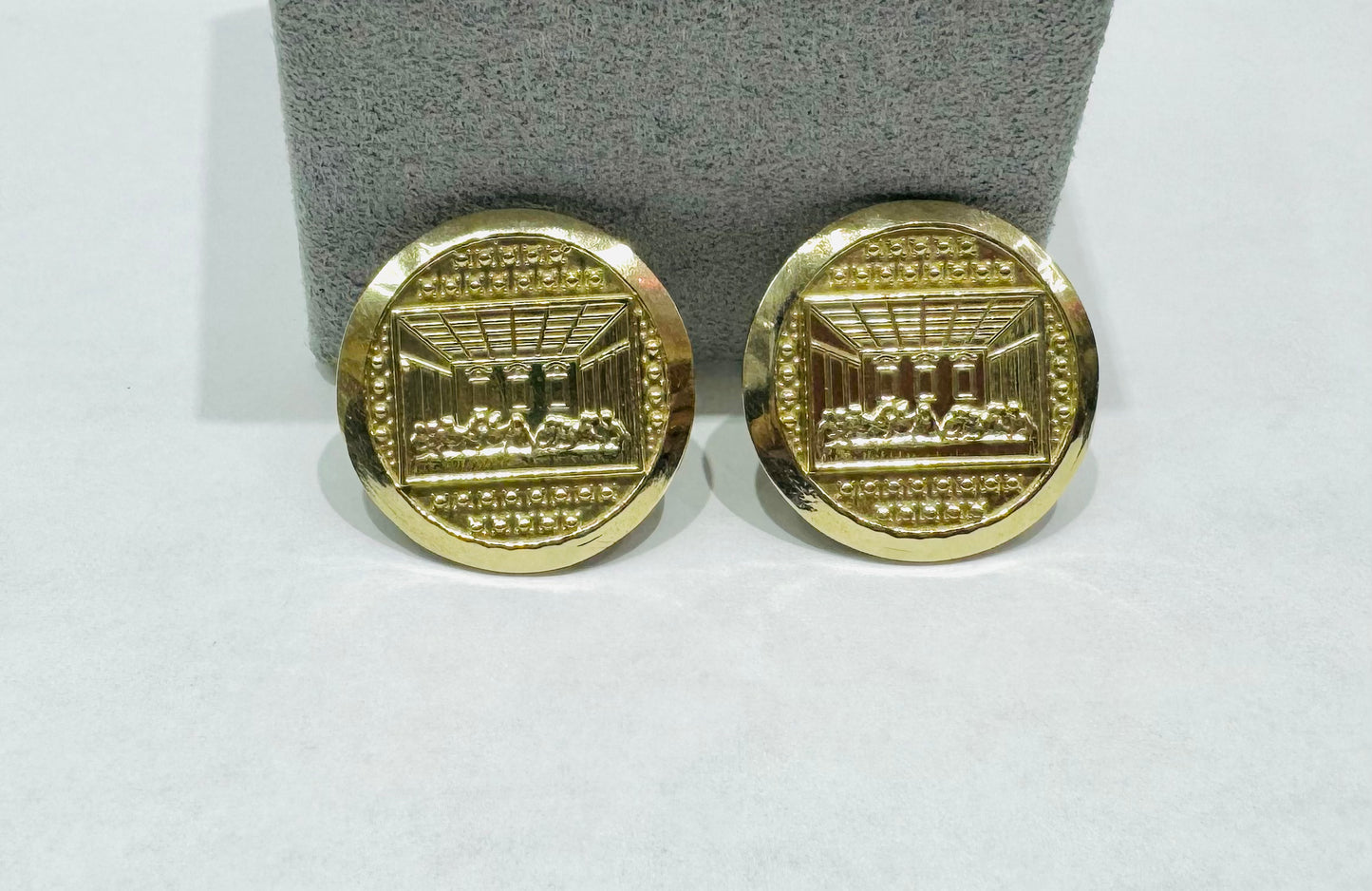 10K GOLD ROUND LASTSUPPER EARRINGS, WEIGHT: 2.9gm