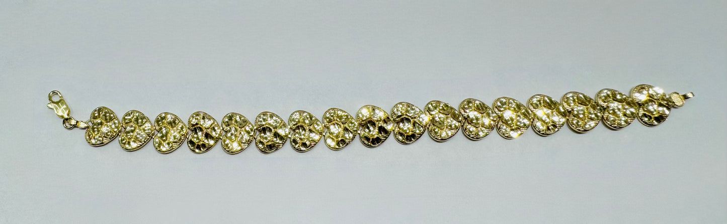 10K GOLD HEART NUGGET BRACELET 6.5”, WEIGHT: 8.3gm