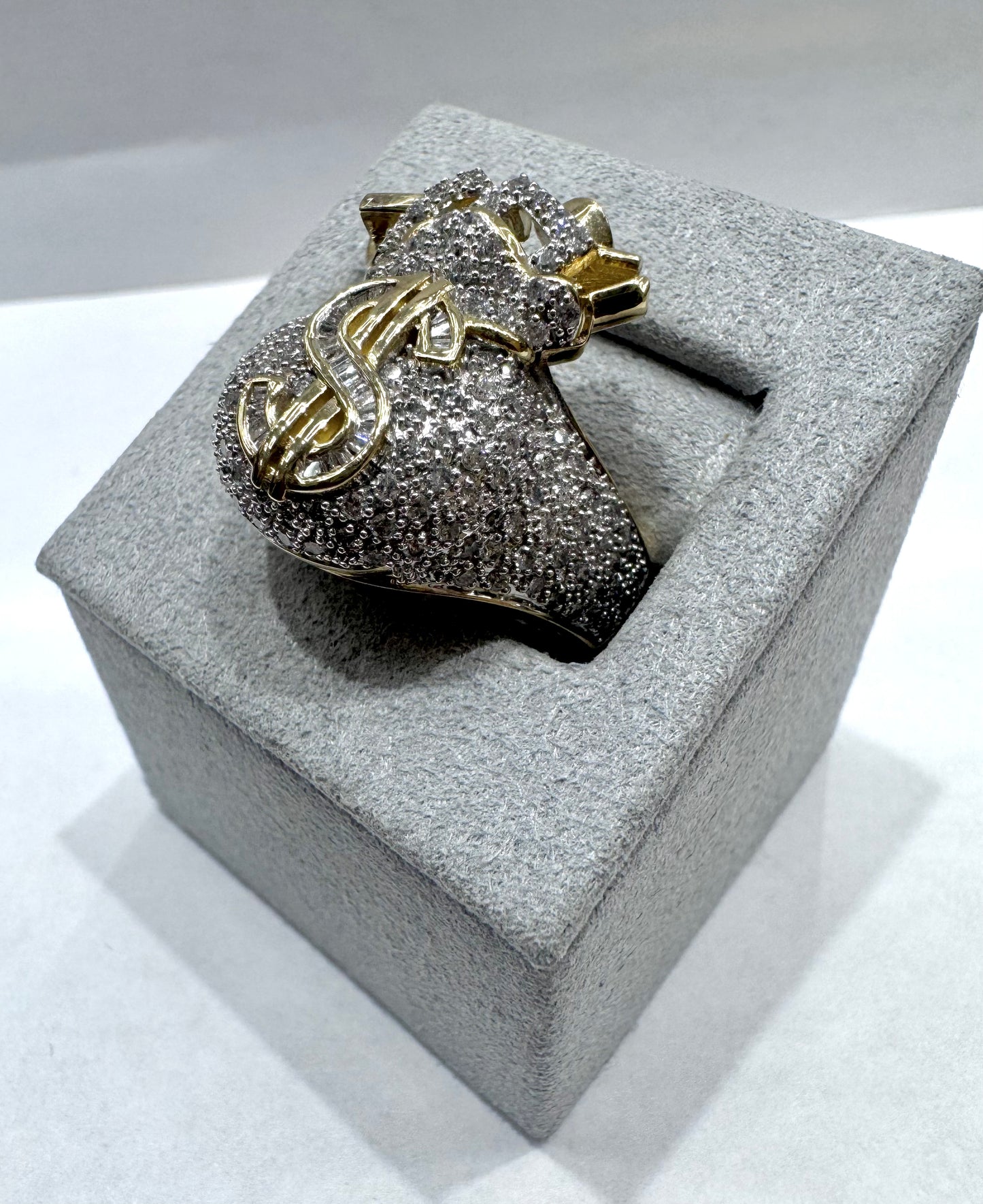 10K GOLD MEN’S NATURAL DIAMOND MONEY BAG RING 1.50CT, SIZE: 10