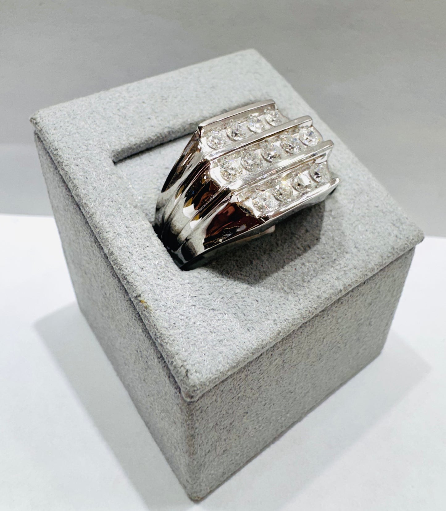 14K WHITE GOLD MEN’S NATURAL DIAMOND RING 1.02CT, SIZE: 10