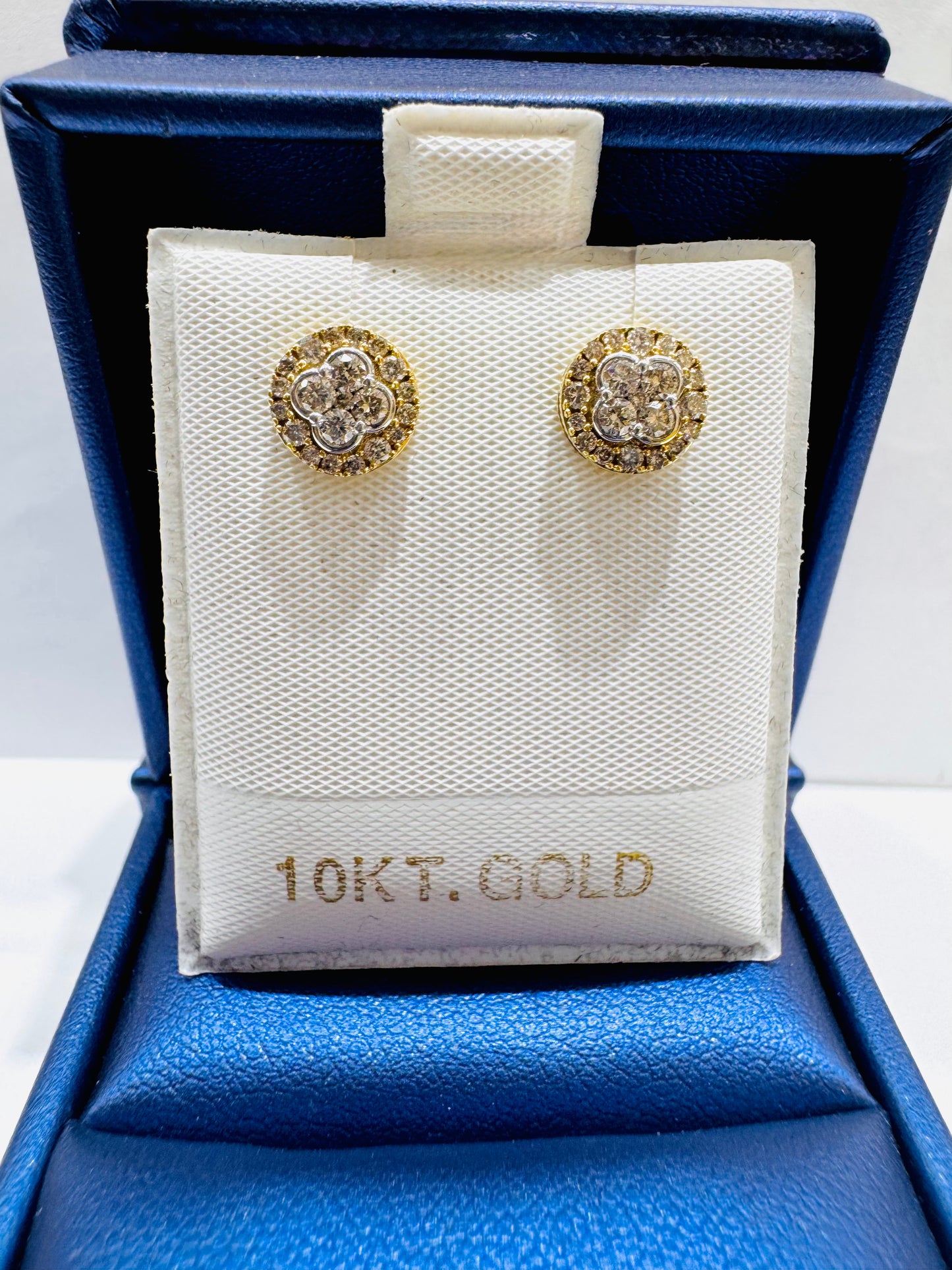 10K GOLD NATURAL DIAMOND CLUSTER STUD EARRINGS 0.45CT