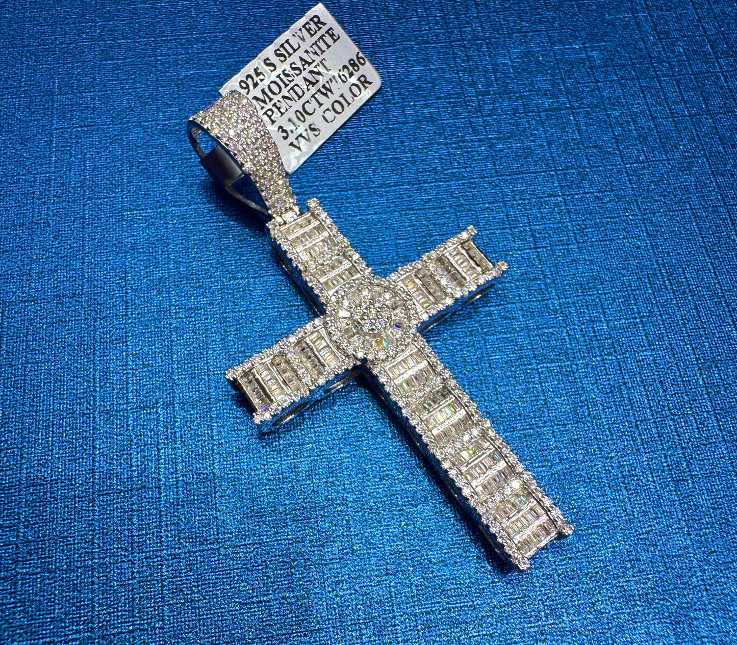 SILVER MOISSANITE CROSS PENDANT 3.10CTW
