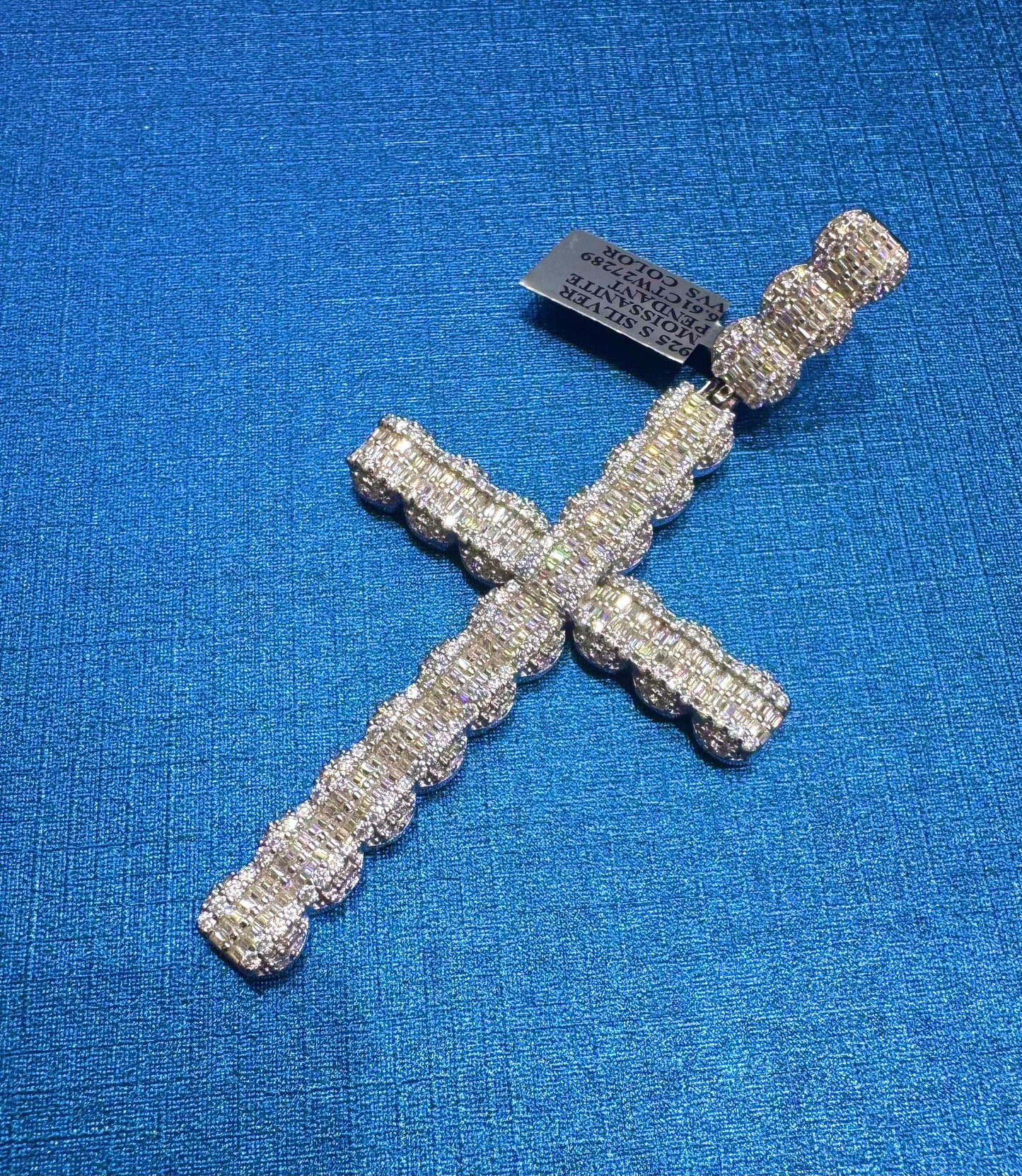 SILVER MOISSANITE CROSS PENDANT 6.61CTW