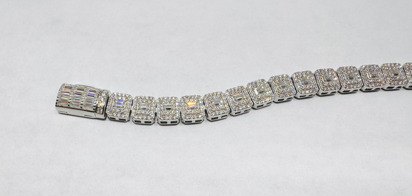 SILVER MOISSANITE BRACELET 8”, VVS 8.66CT, WIDTH: 5mm