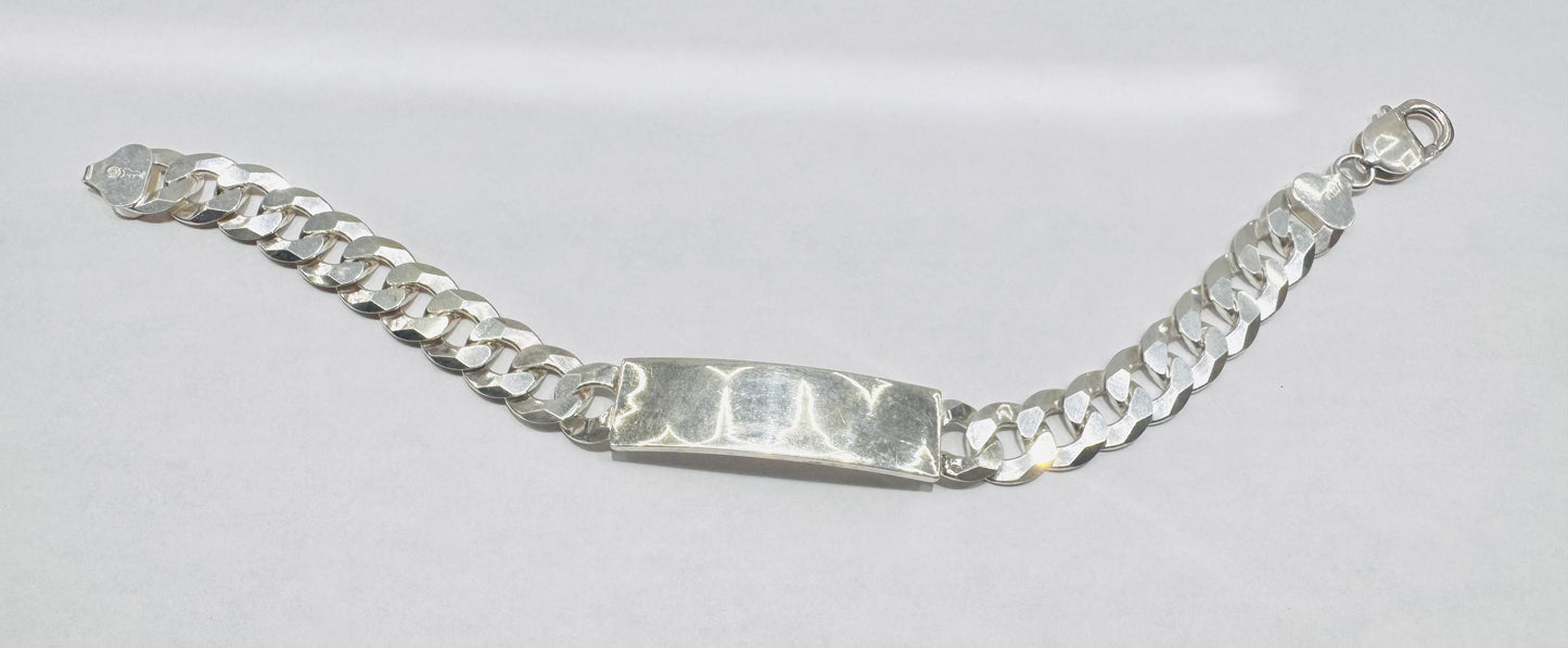 SILVER SOLID CUBAN LINK BRACELET 8”, WEIGHT: 35gm