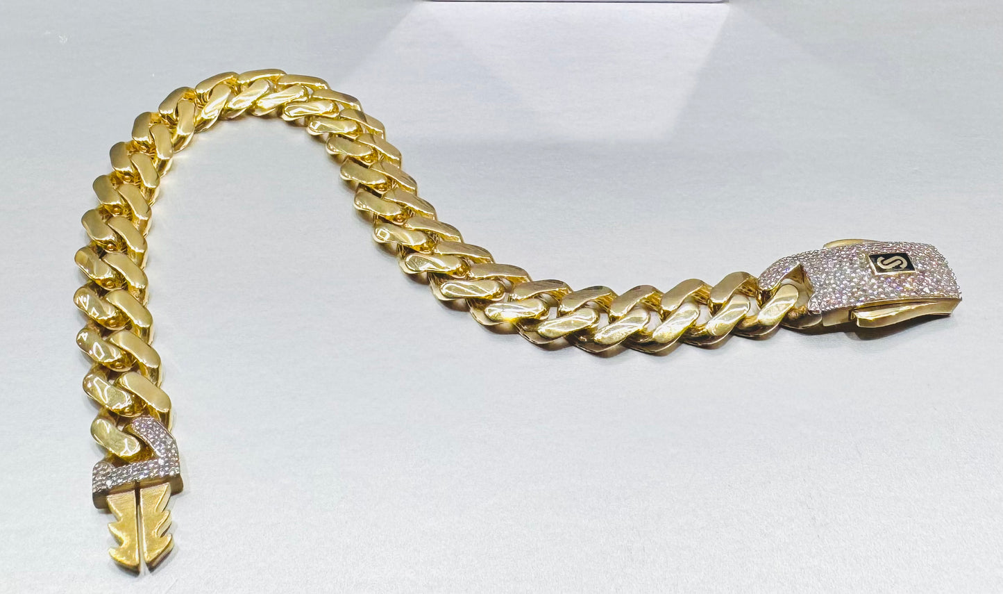 10K GOLD CLASSIC MONACO BRACELET 7”, WEIGHT: 11.3gm, WIDTH: 10mm