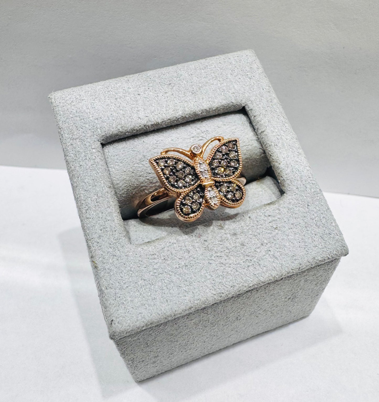 14K ROSE GOLD NATURAL DIAMOND BUTTERFLY RING 0.26CT, SIZE: 6.5