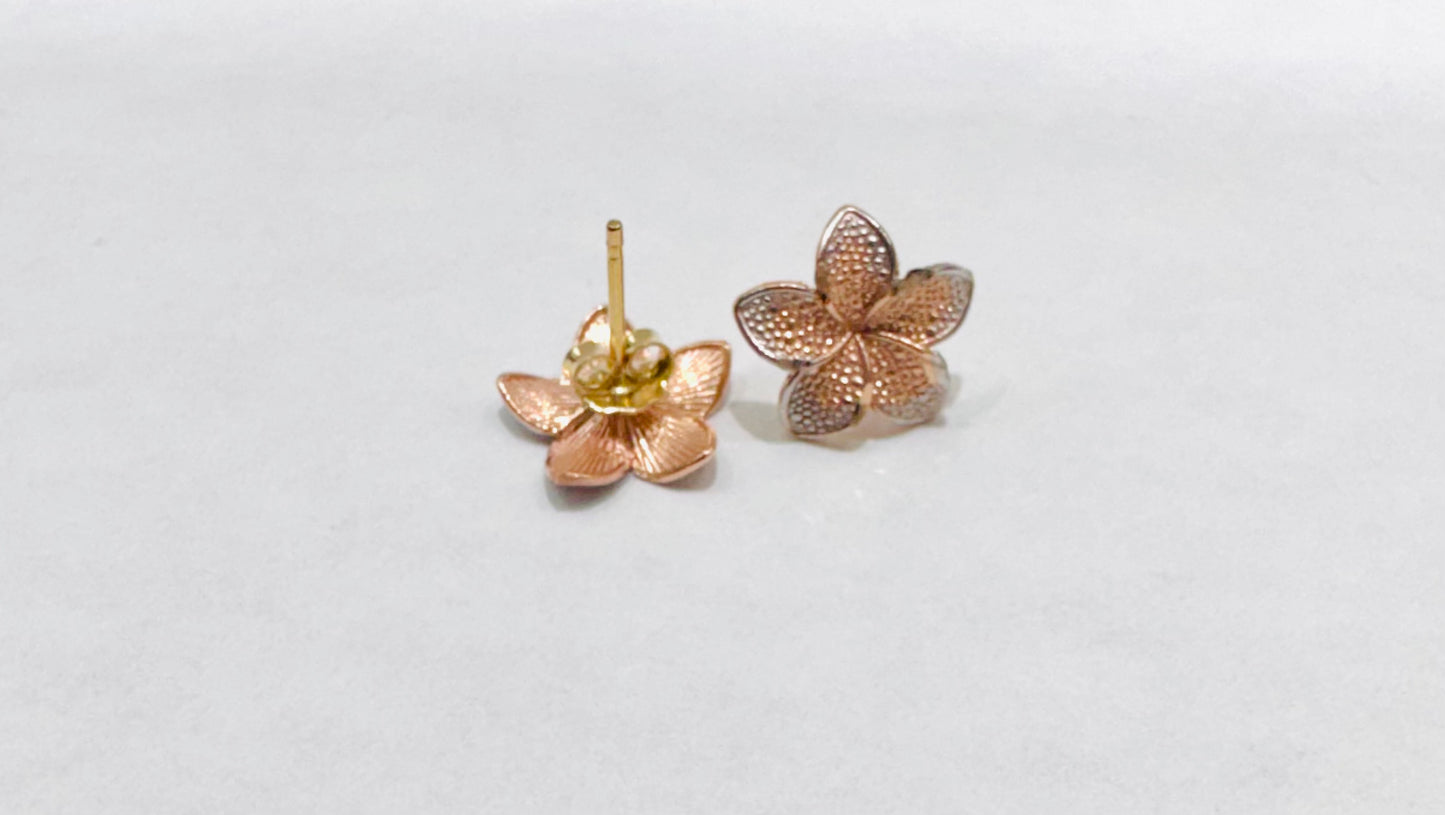 10K ROSE GOLD HIBISCUS FLOWER EARRINGS, WEIGHT: 1gm