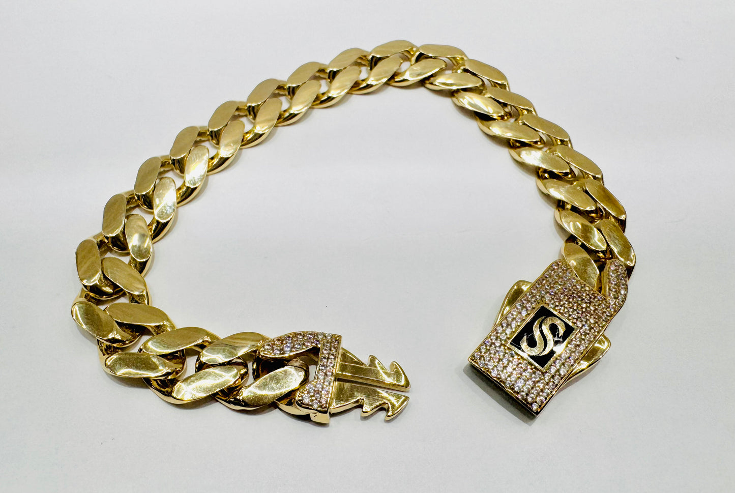 10K GOLD MONACO BRACELET 8”, WIDTH: 11.2mm, WEIGHT: 15.8gm