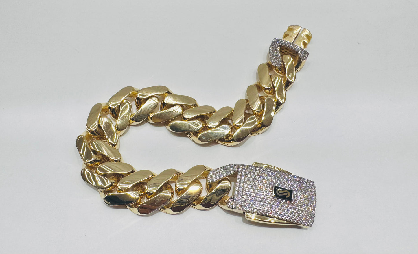 10K GOLD MONACO BRACELET 8.5”, WIDTH: 15mm, WEIGHT: 23.6gm