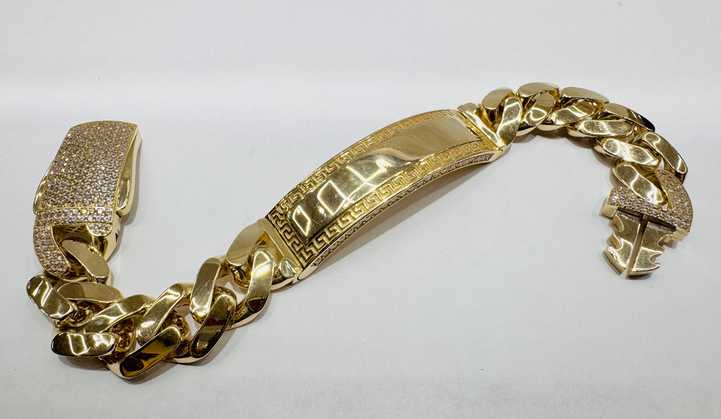 10K GOLD MONACO ID BRACELET 9”, WIDTH: 14.5mm, WEIGHT: 30.8gm