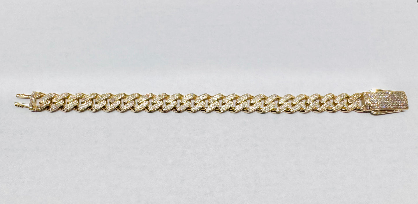 10K GOLD CZ CUBAN LINK BRACELET 9”, WIDTH: 11mm, WEIGHT: 22.5gm