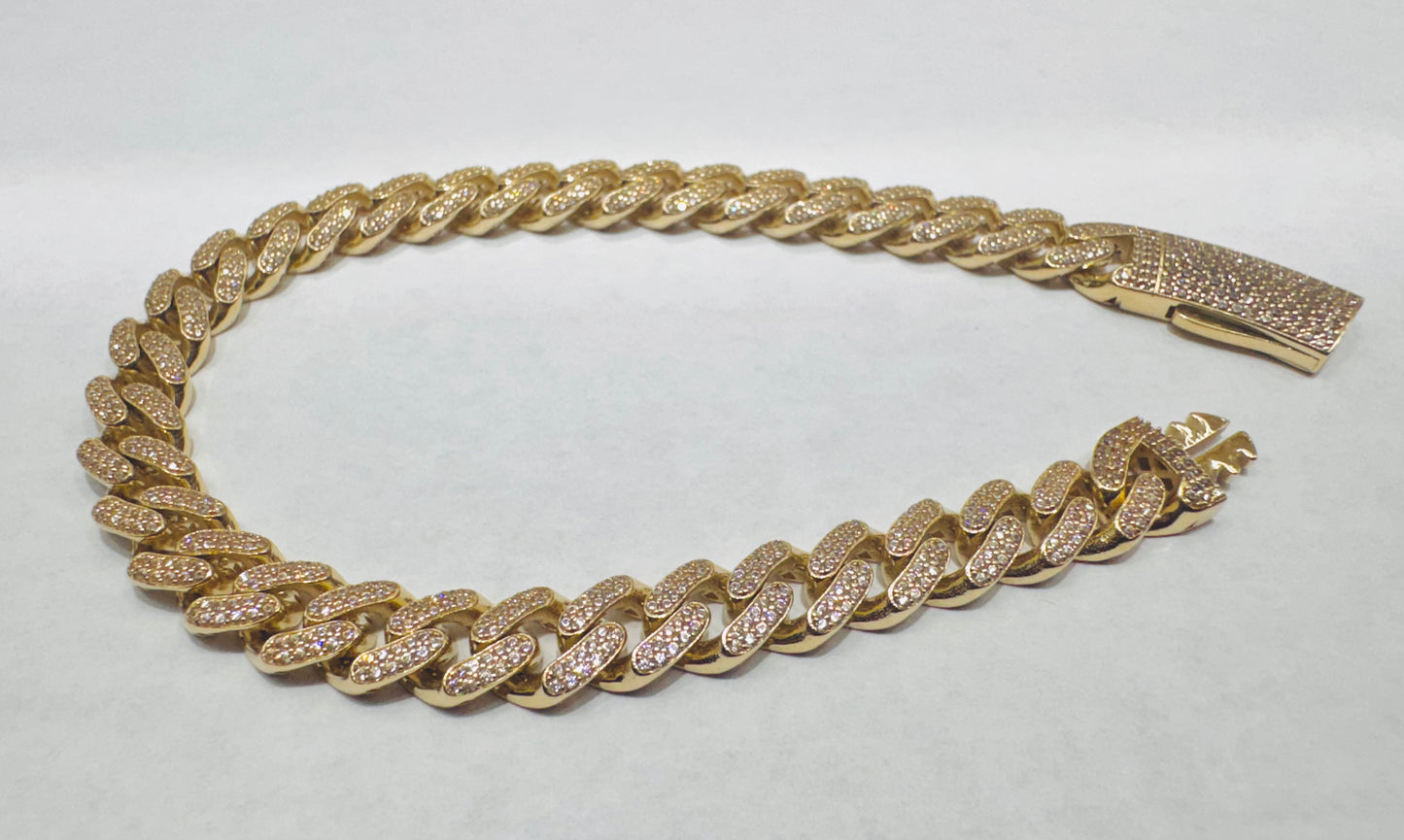 10K GOLD CZ CUBAN LINK BRACELET 8”, WIDTH: 7mm, WEIGHT: 12.1gm