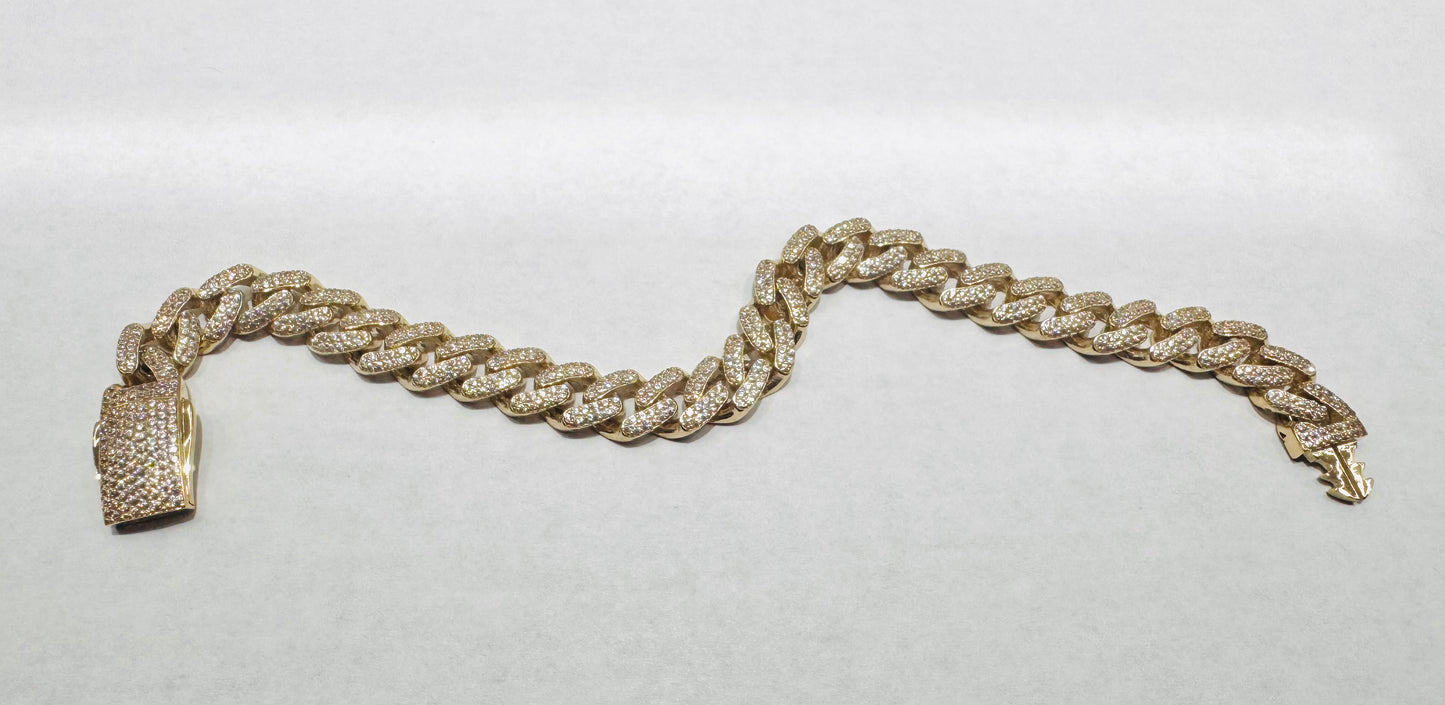 10K GOLD CZ CUBAN LINK BRACELET 8”, WIDTH: 8.8mm, WEIGHT: 15gm