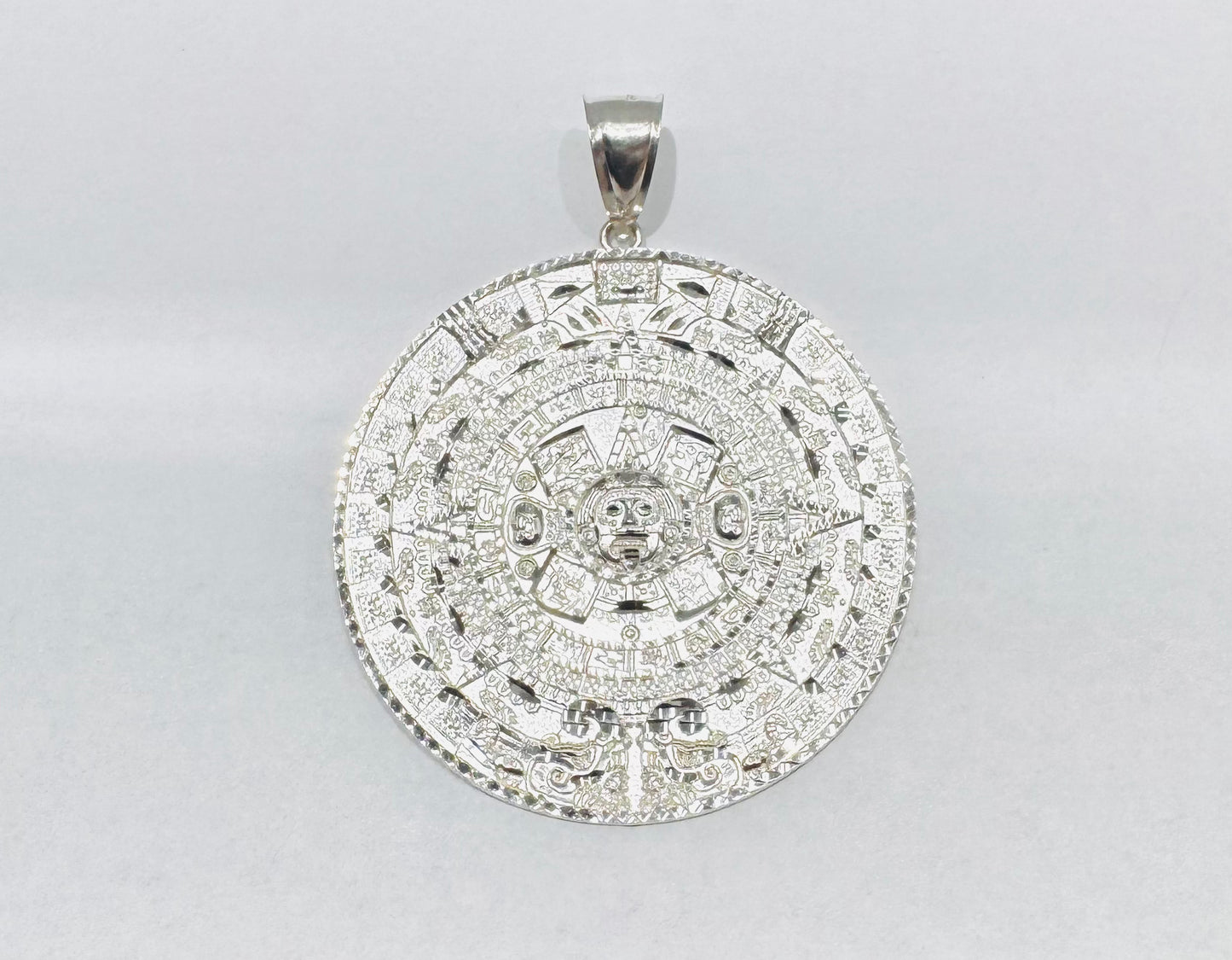 SILVER DIAMOND CUT BIG AZTEC CALENDAR PENDANT, WEIGHT: 21.2gm