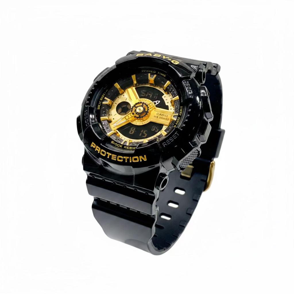 Casio BABY-G BA110-1A Digital Black with bold metallic gold analog Watch
