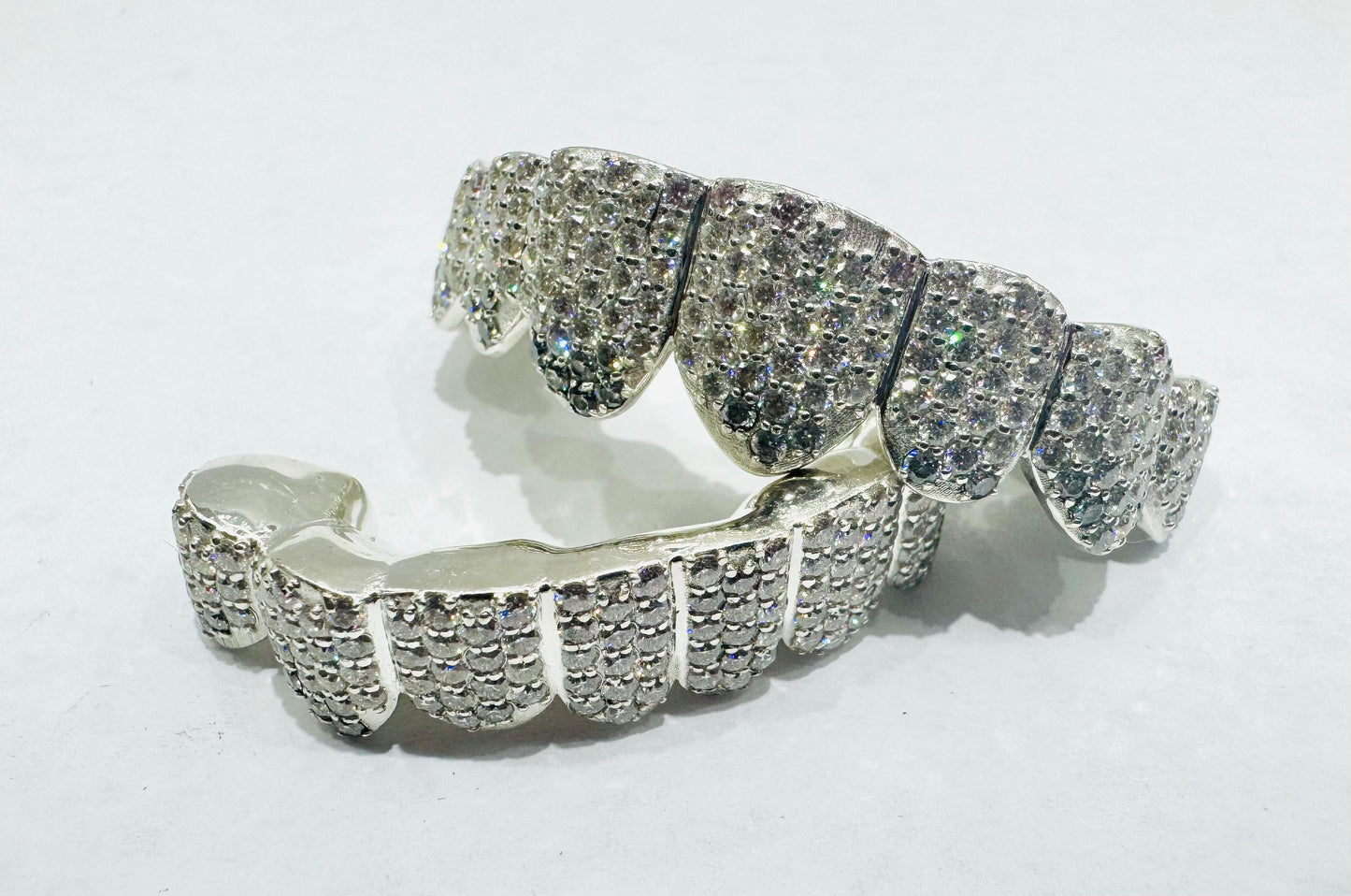 SILVER MOISSANITE SOLID GRILLZ 8 TOP & 8 BOTTOM