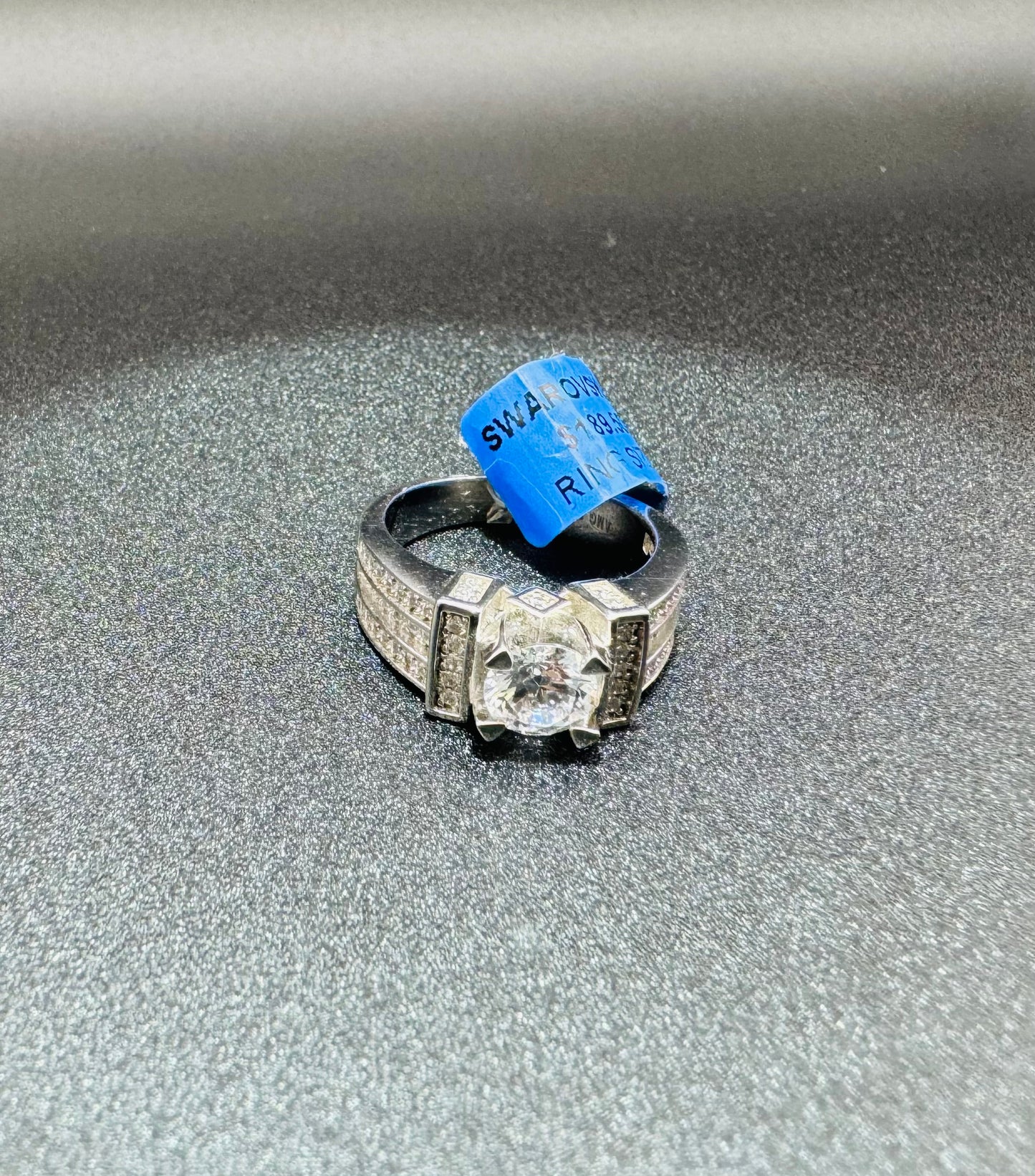 SILVER RING WITH SWAROVSKI STONES, SIZE: 7, WEIGHT: 7.3gm