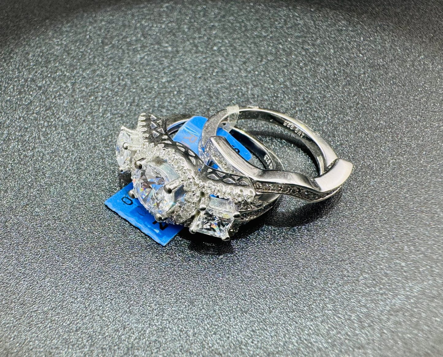 SILVER RING AND ENHANCER, WITH SWAROVSKI STONES, SIZE:10, WEIGHT: 7.9gm