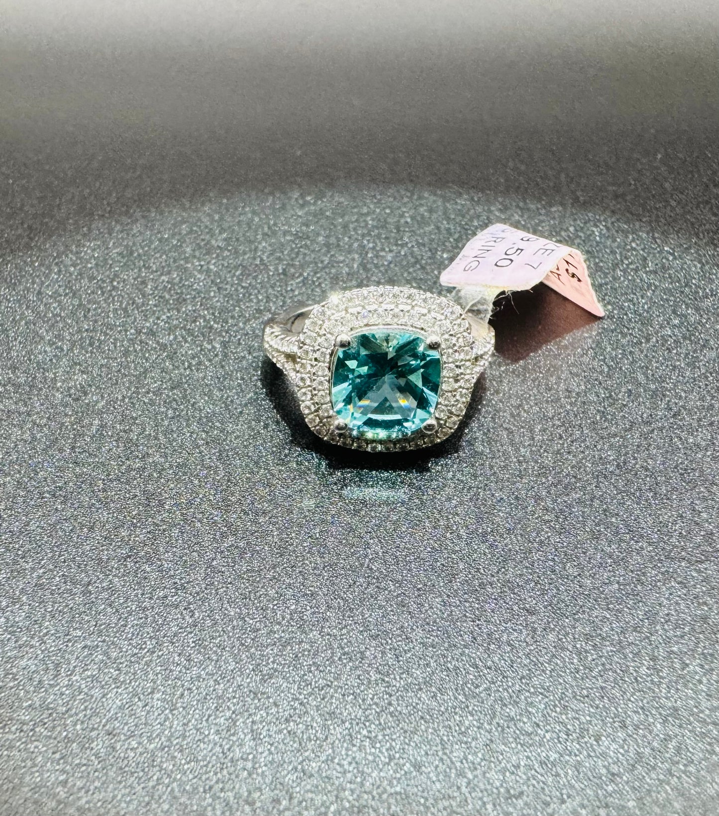 SILVER RING WITH BLUE TOPAZ SWAROVSKI STONES, SIZE: 7, WEIGHT: 5.3gm