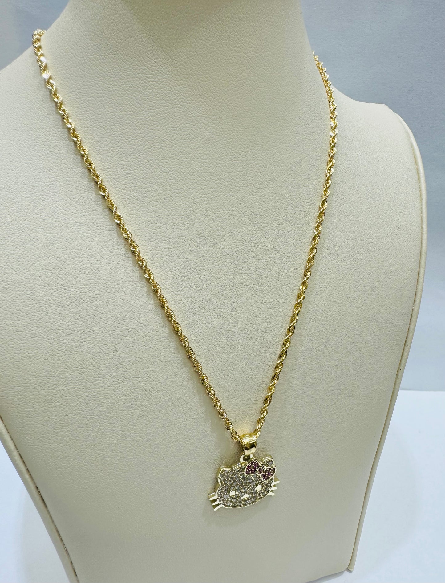 10K GOLD ROPE CHAIN 24” WITH HELLO KITTY PENDANT