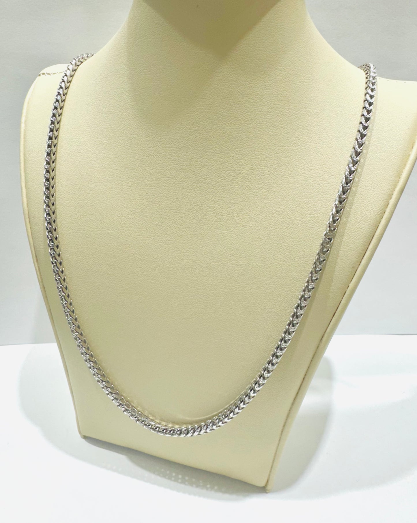 SILVER ITALIAN FRANCO LINK NECKLACE 26” INCH, WEIGHT: 26.9gm, WIDTH: 3mm