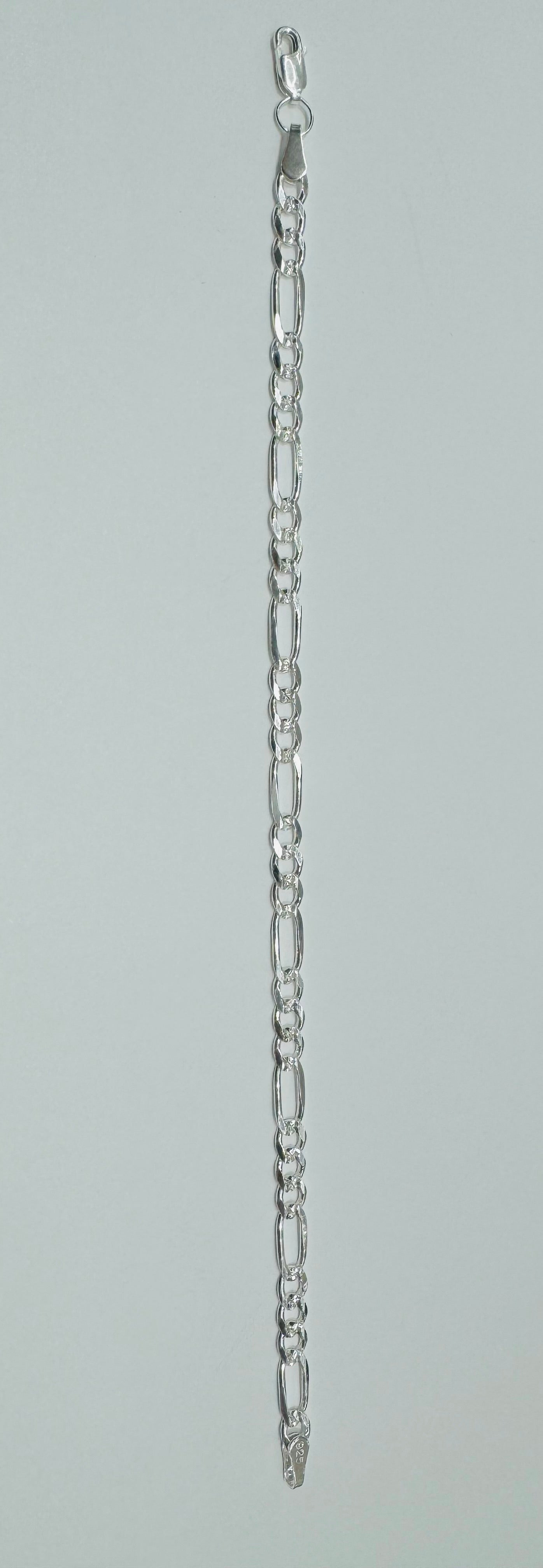 SILVER ITALIAN FIGARO BRACELET 9.5”, WEIGHT: 5.5gm, WIDTH: 4.81mm