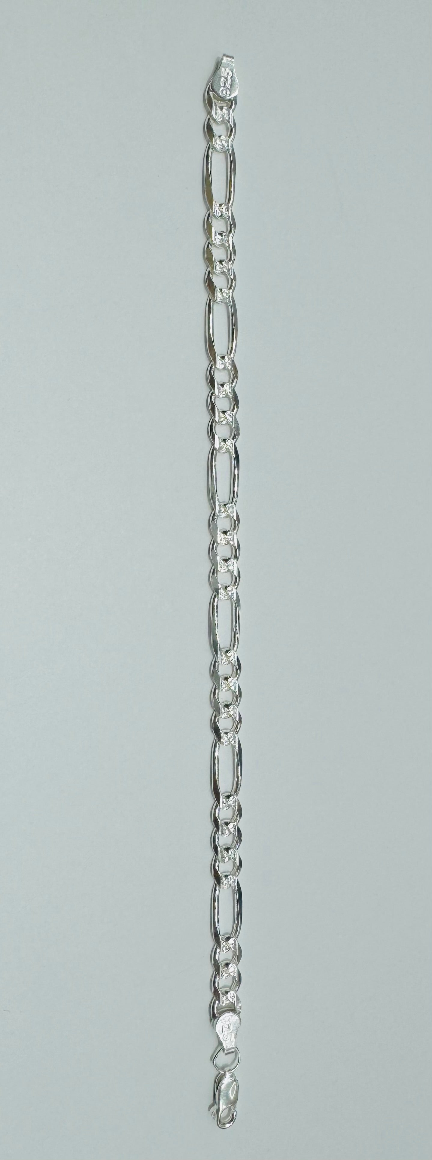 SILVER ITALIAN FIGARO BRACELET 9”, WEIGHT: 9gm, WIDTH: 5.9mm