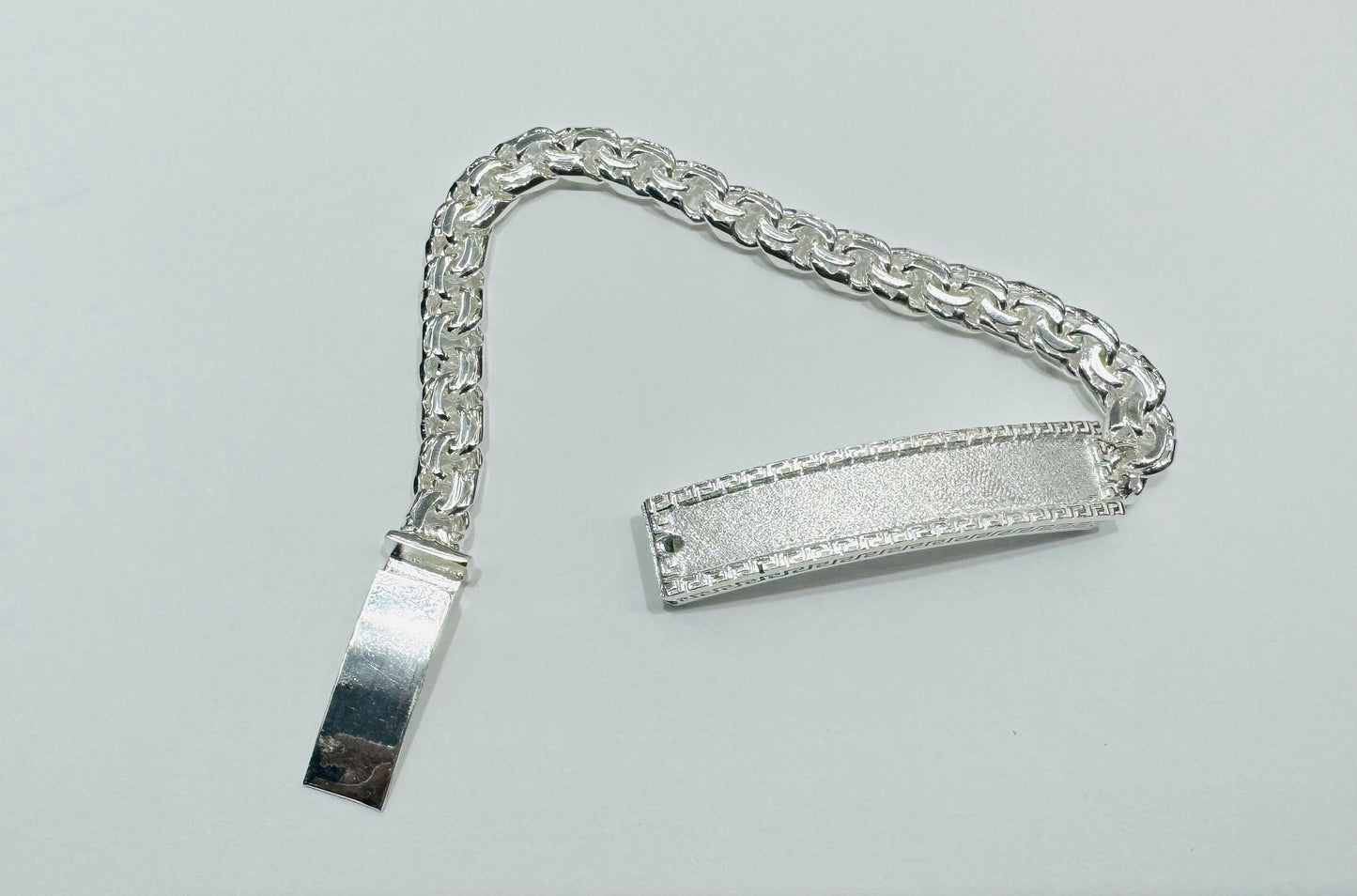 SILVER ITALIAN CHINO LINK BRACELET 9”, WEIGHT: 29.6gm, WIDTH: 6.9mm