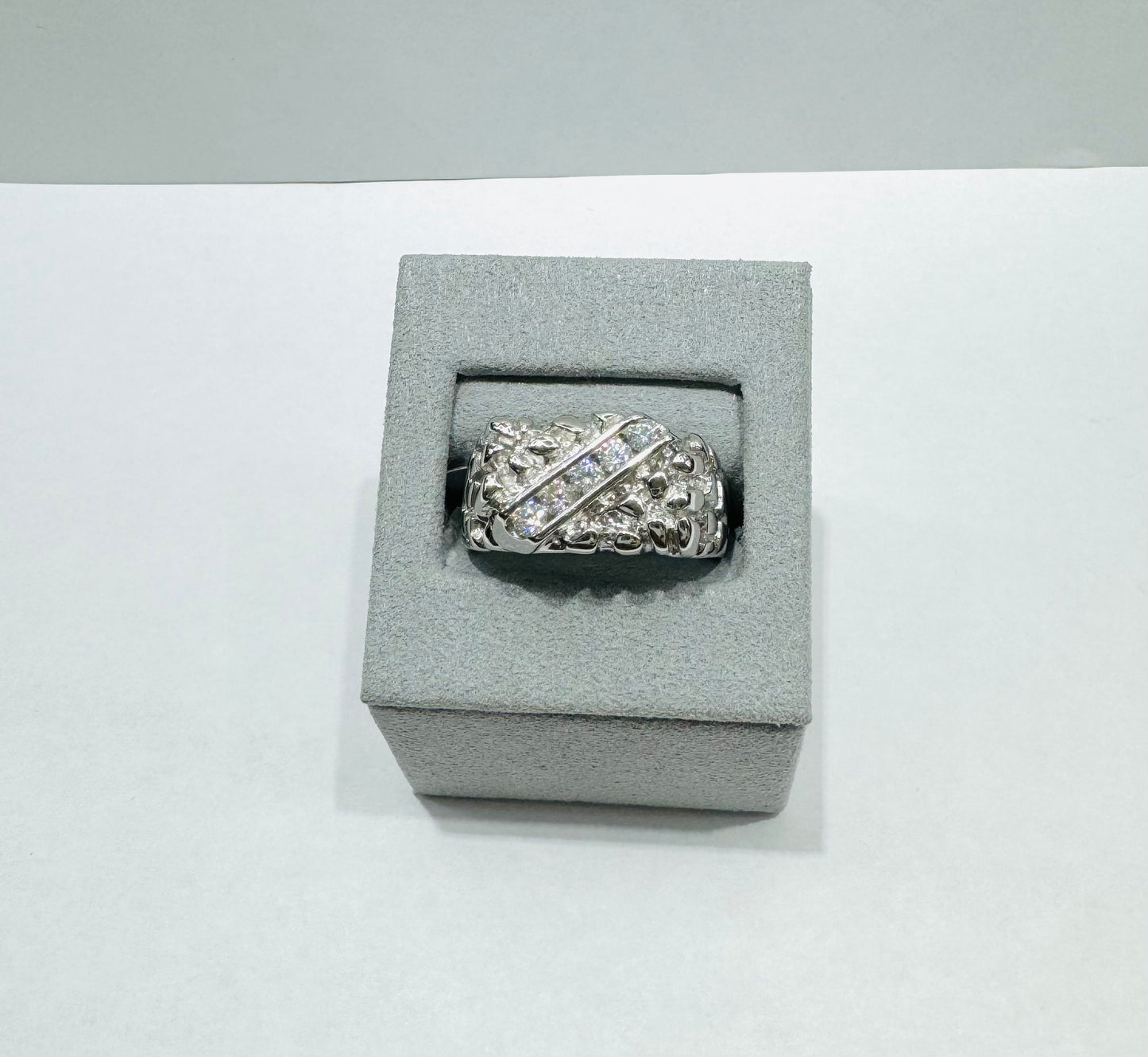 SILVER MOISSANITE NUGGET RING, 0.51CT, SIZE: 12