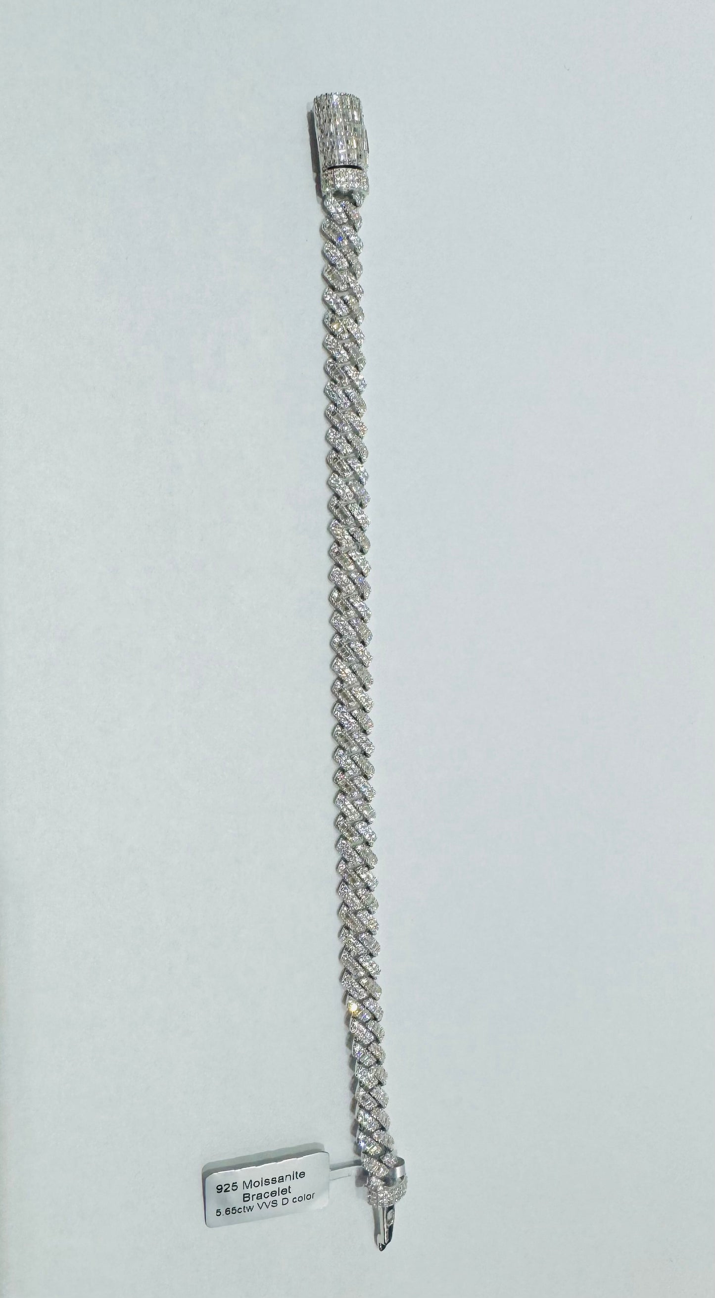 SILVER MOISSANITE CUBAN BRACELET 8”, VVS 5.65CTW, WIDTH: 8mm
