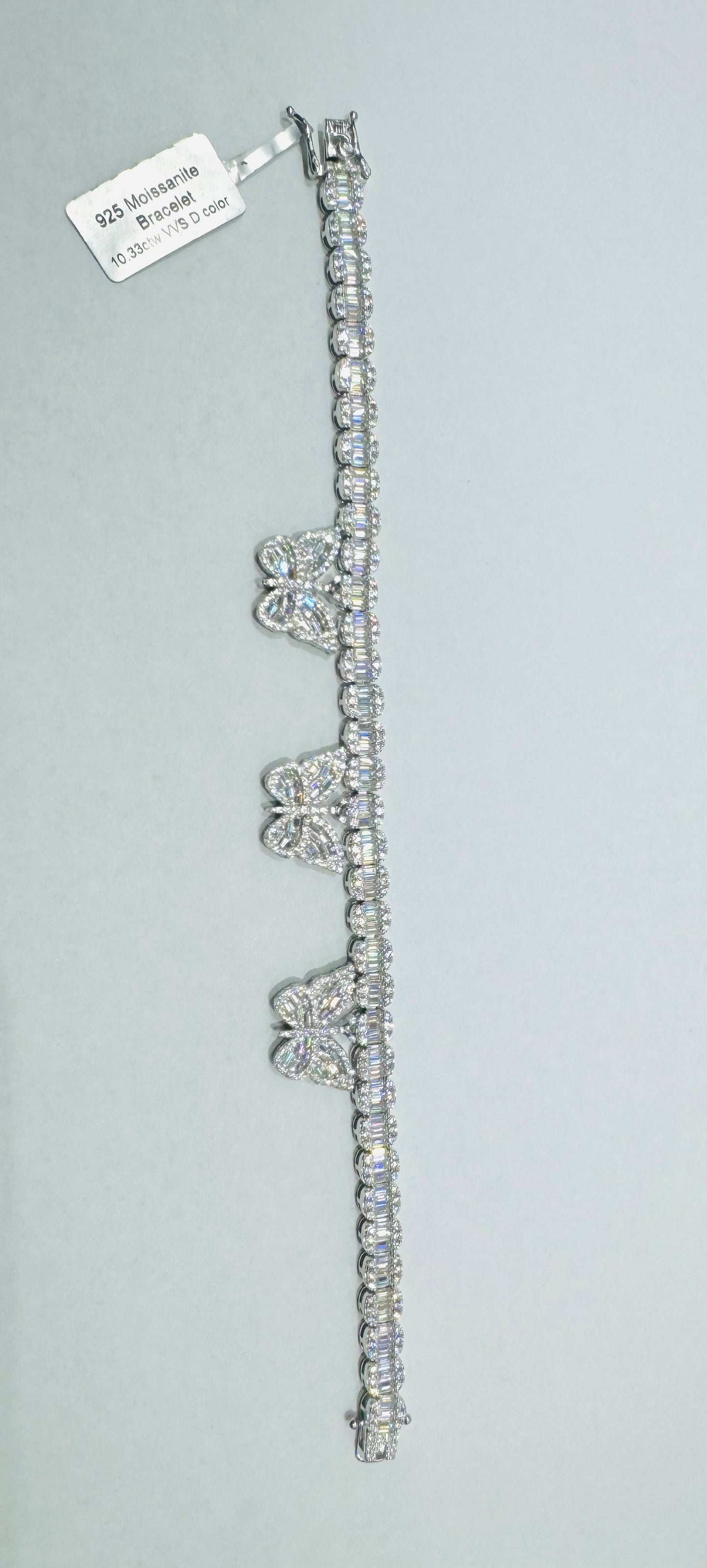 SILVER MOISSANITE BUTTERFLY BRACELET 7.5”, VVS 10.33CTW