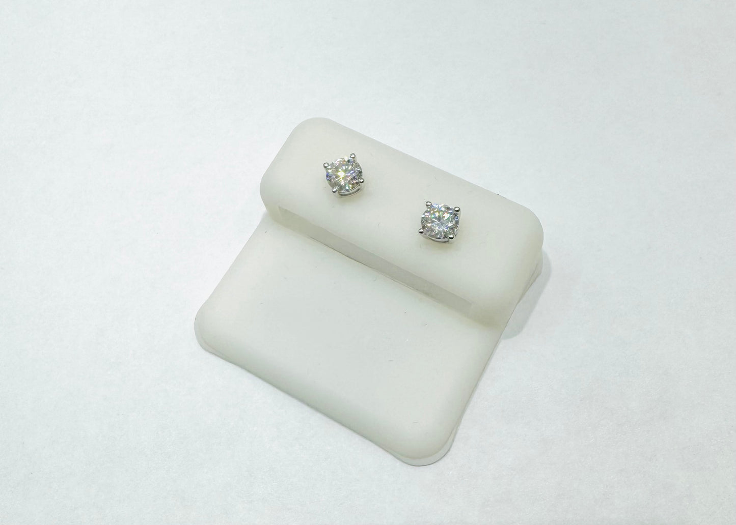 SILVER MOISSANITE EARRINGS, VVS 1.0CT, 5mm
