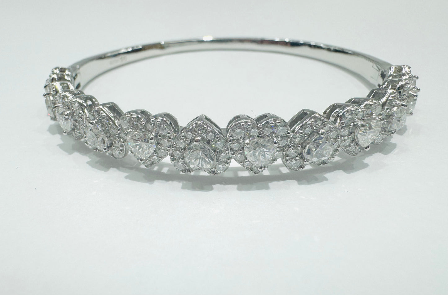 SILVER MOISSANITE HEART BANGLE BRACELET VVS 21.09CTW