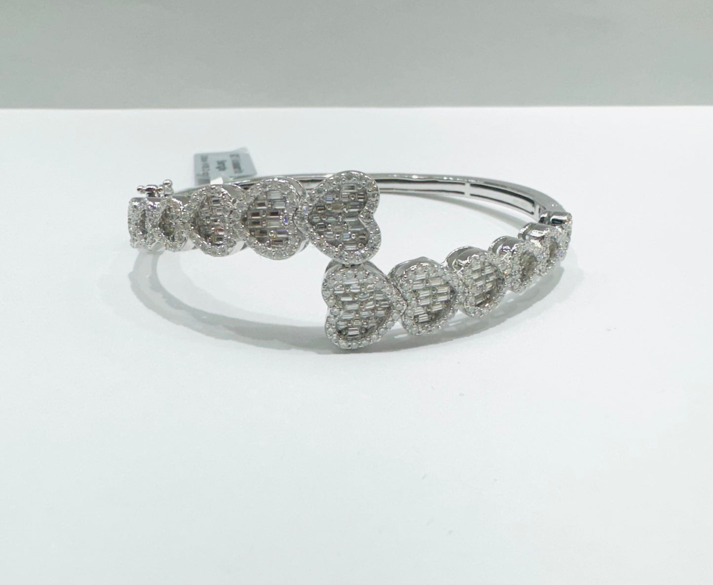 SILVER MOISSANITE HEART BANGLE BRACELET VVS 3.56CTW