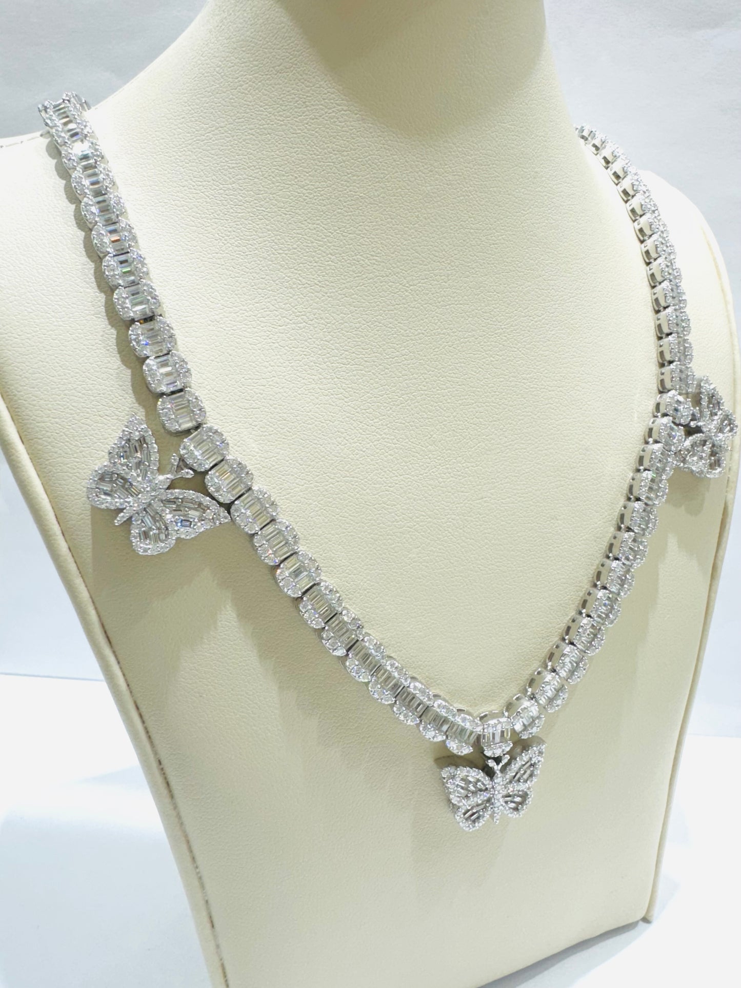 SILVER MOISSANITE BUTTERFLY NECKLACE 18”, VVS 20.55CTW, WIDTH: 18.5mm