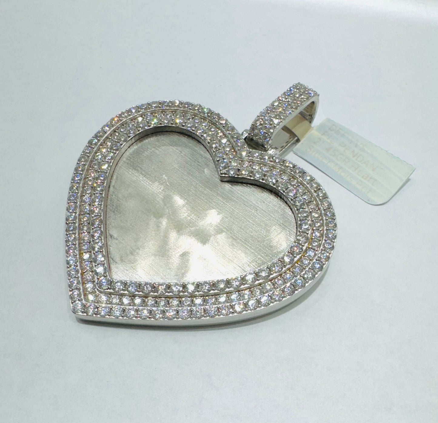 SILVER MOISSANITE HEART SHAPE MEMORY PENDANT, VVS 6.75CTW