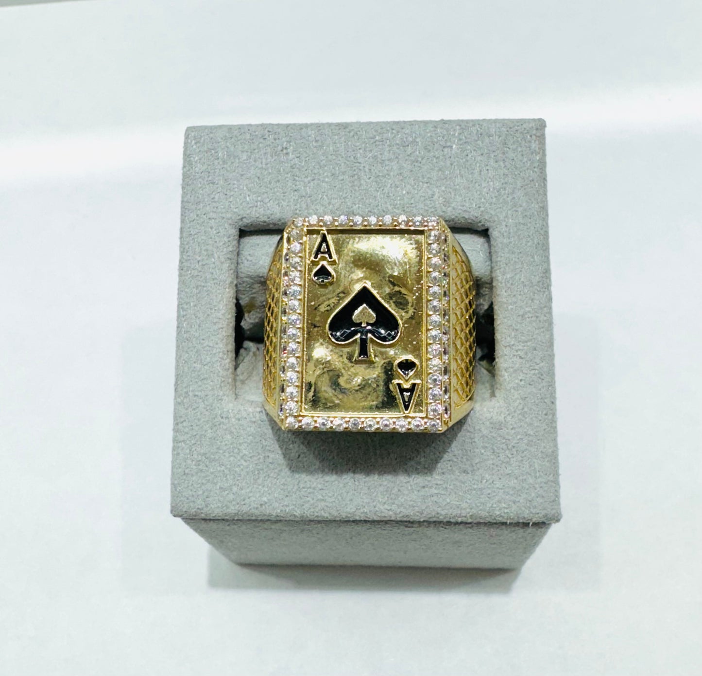 10K GOLD ACE CARD RING WITH CZ STONES, WEIGHT: 5.5gm, SIZE: 11