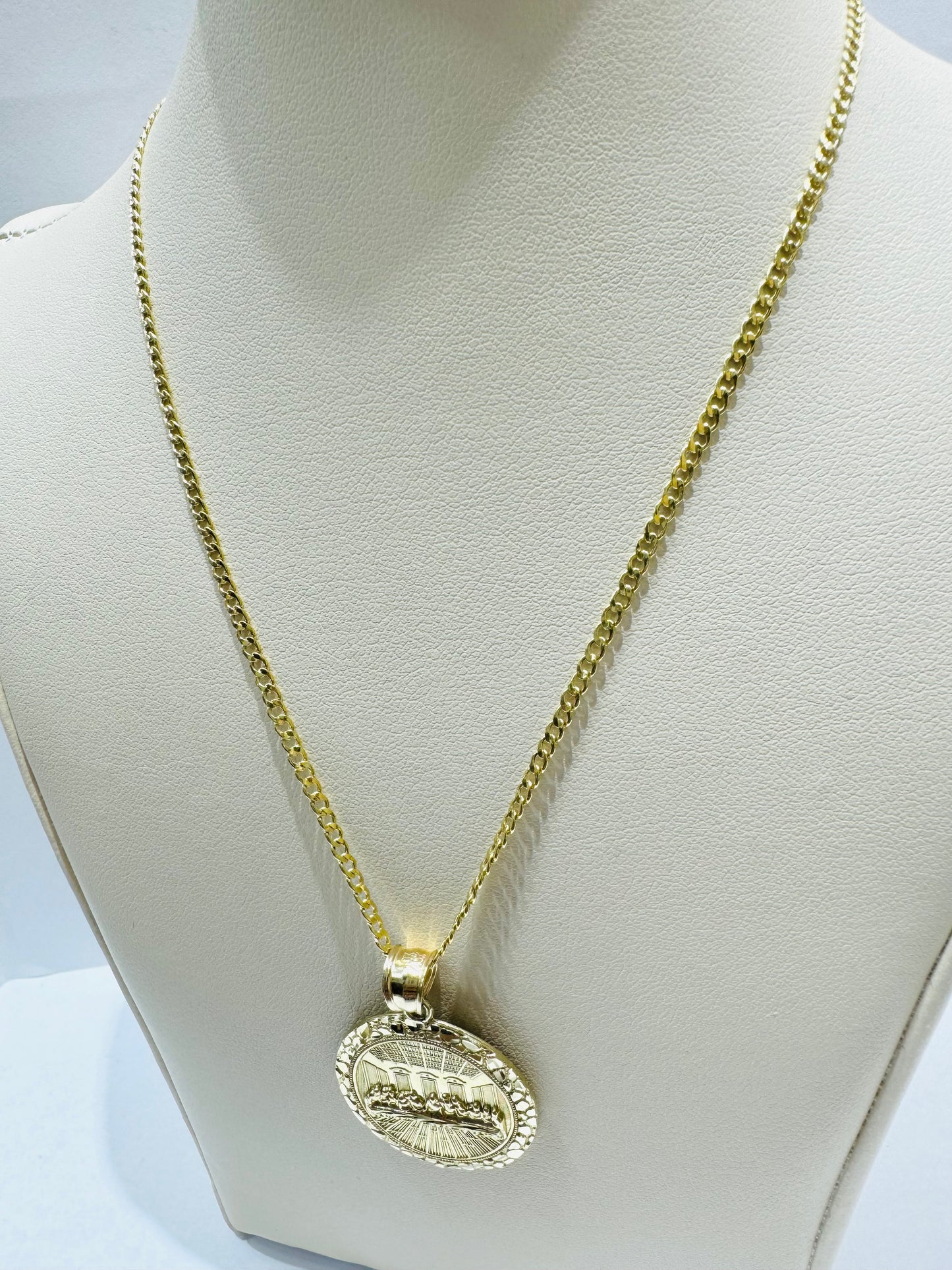 10K GOLD CUBAN LINK NECKLACE 20”, WEIGHT: 1.4gm, WIDTH: 1.99mm WITH ROUND LASTSUPPER PENDANT, WEIGHT: 3.8gm