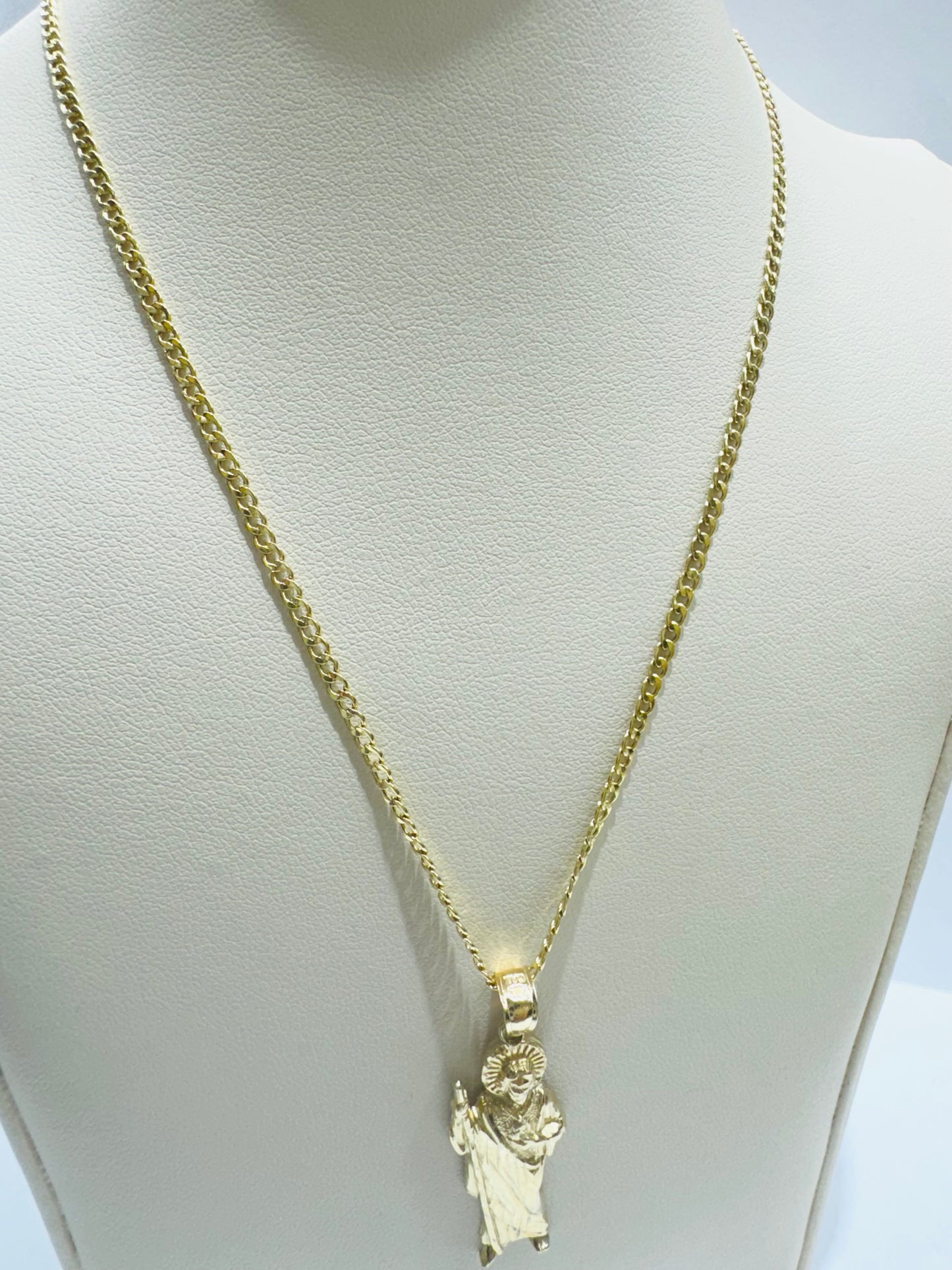 10K GOLD CUBAN LINK NECKLACE 22”, WEIGHT: 1.5gm, WIDTH: 1.99mm WITH SAIN JUDE PENDANT, WEIGHT: 2.3gm