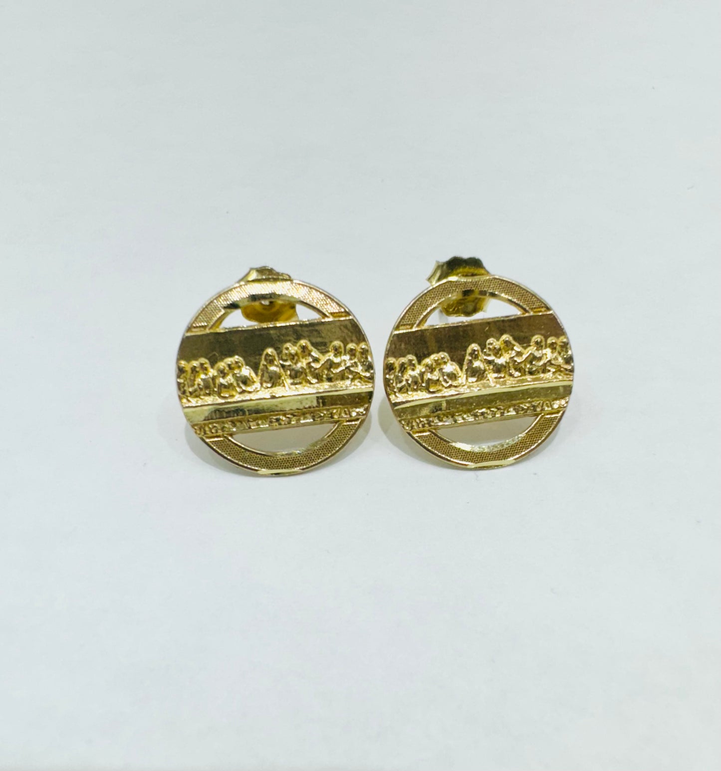 10K GOLD CUSTOM MADE, ROUND LASTSUPPER EARRINGS, WEIGHT: 1.5gm