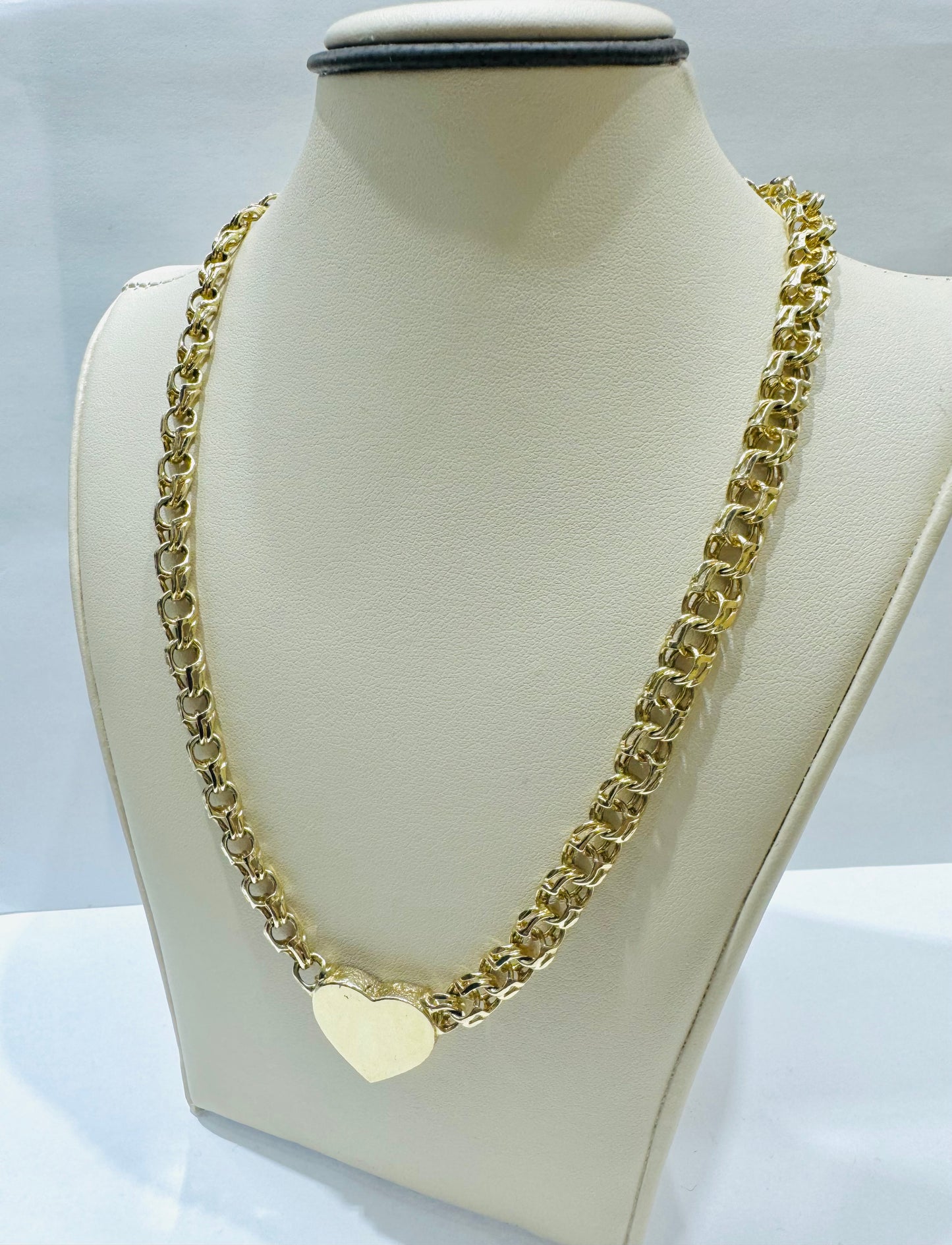 10K GOLD HEART CHINO LINK NECKLACE 16”, WEIGHT: 32.2gm, WIDTH: 7mm