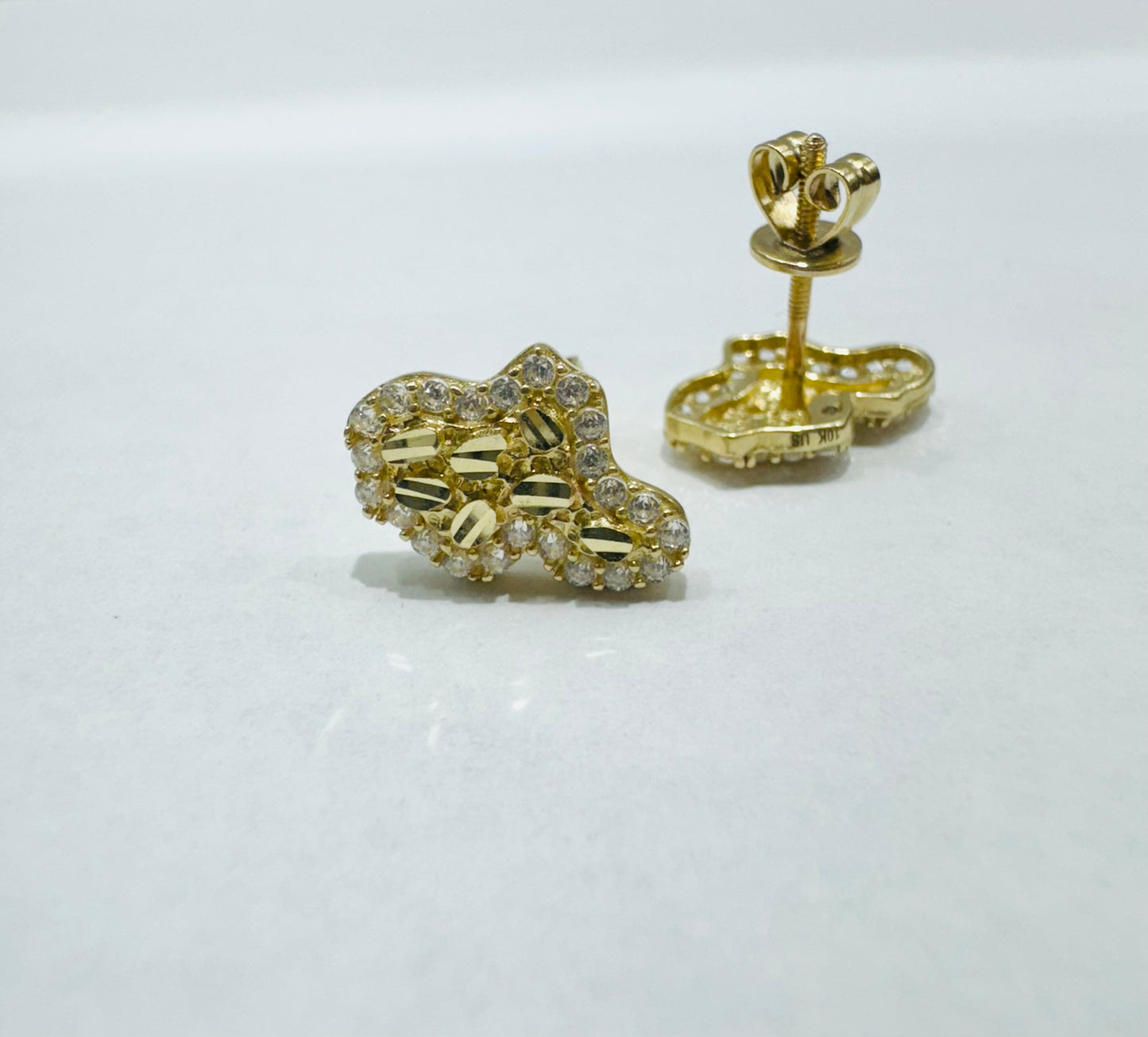 10K GOLD SMALL NUGGET EARRINGS WITH CZ STONES, WEIGHT: 1.7gm